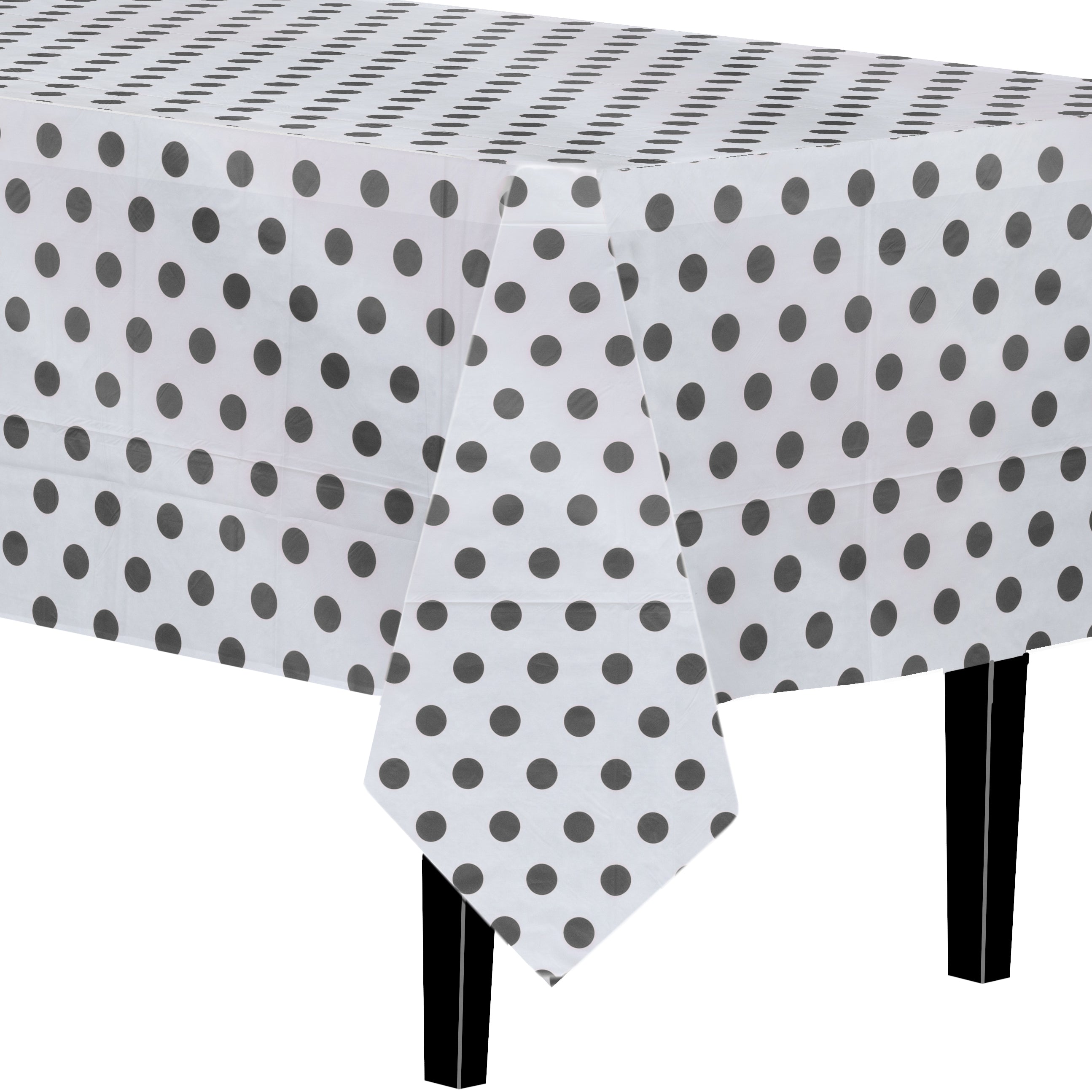 Black Polka Dot Printed Plastic Tablecloth | 48 Count