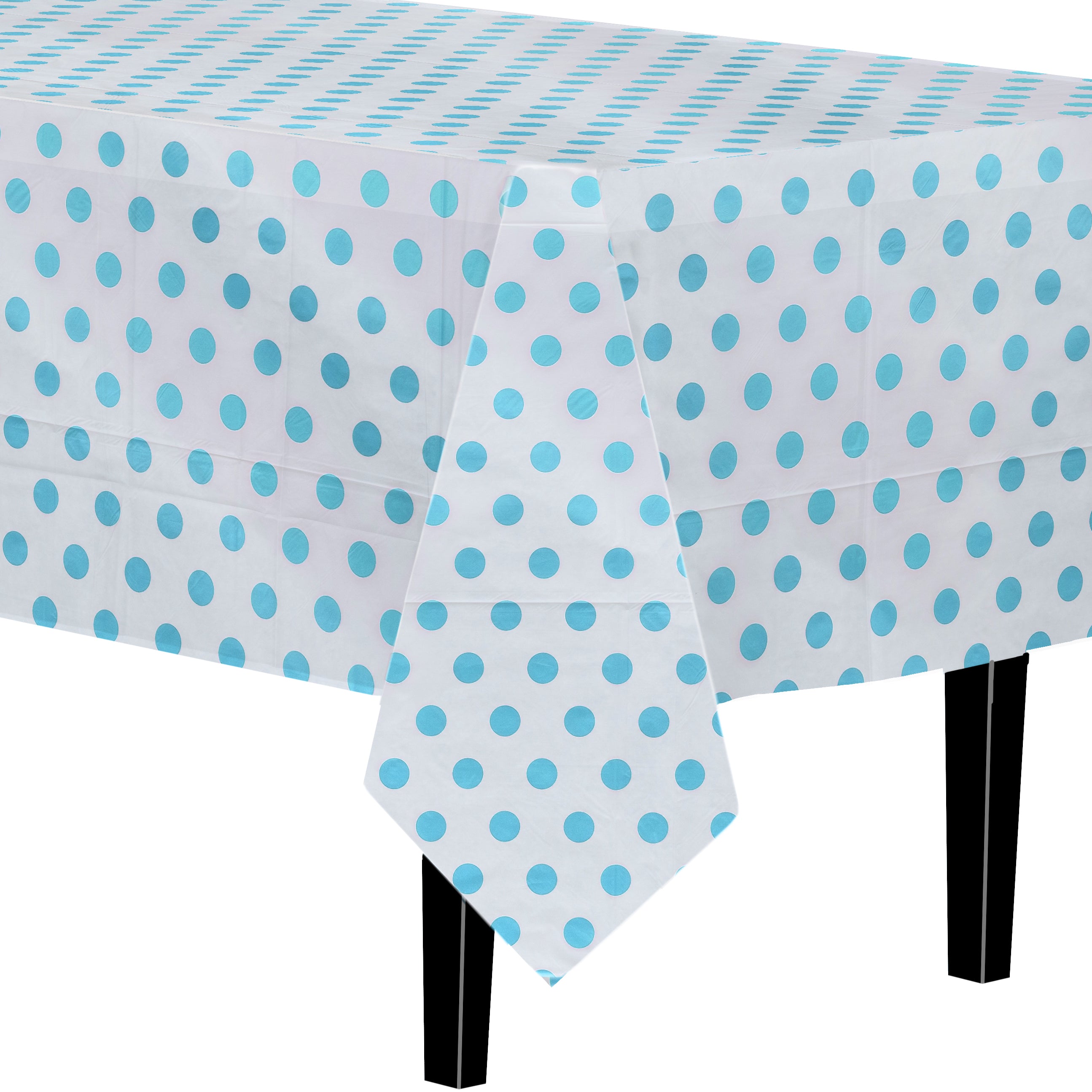 Light Blue Polka Dot Printed Plastic Tablecloth | 48 Count