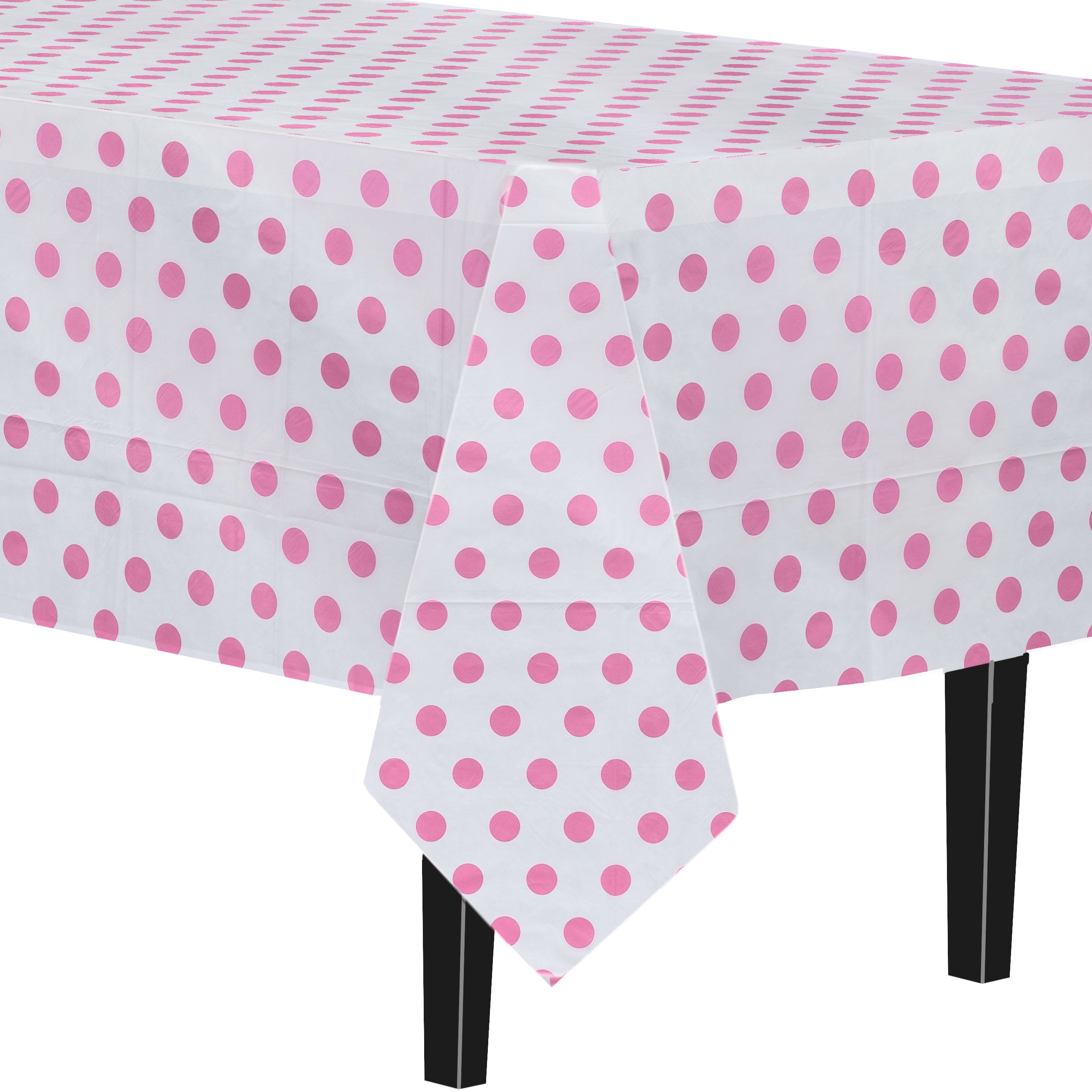 Pink Polka Dot Printed Plastic Tablecloth | 48 Count