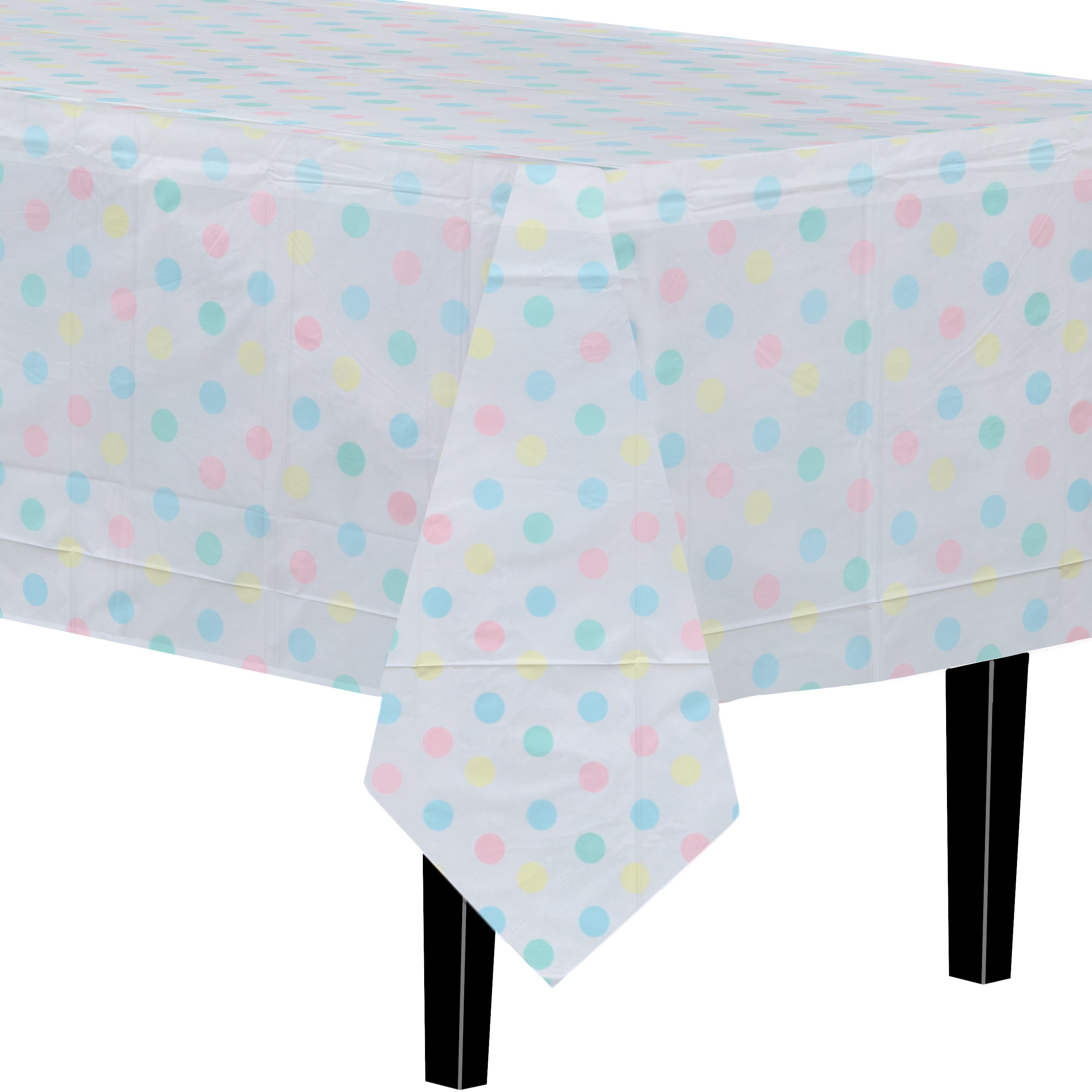 Pastel Polka Dot Printed Plastic Tablecloth | 48 Count