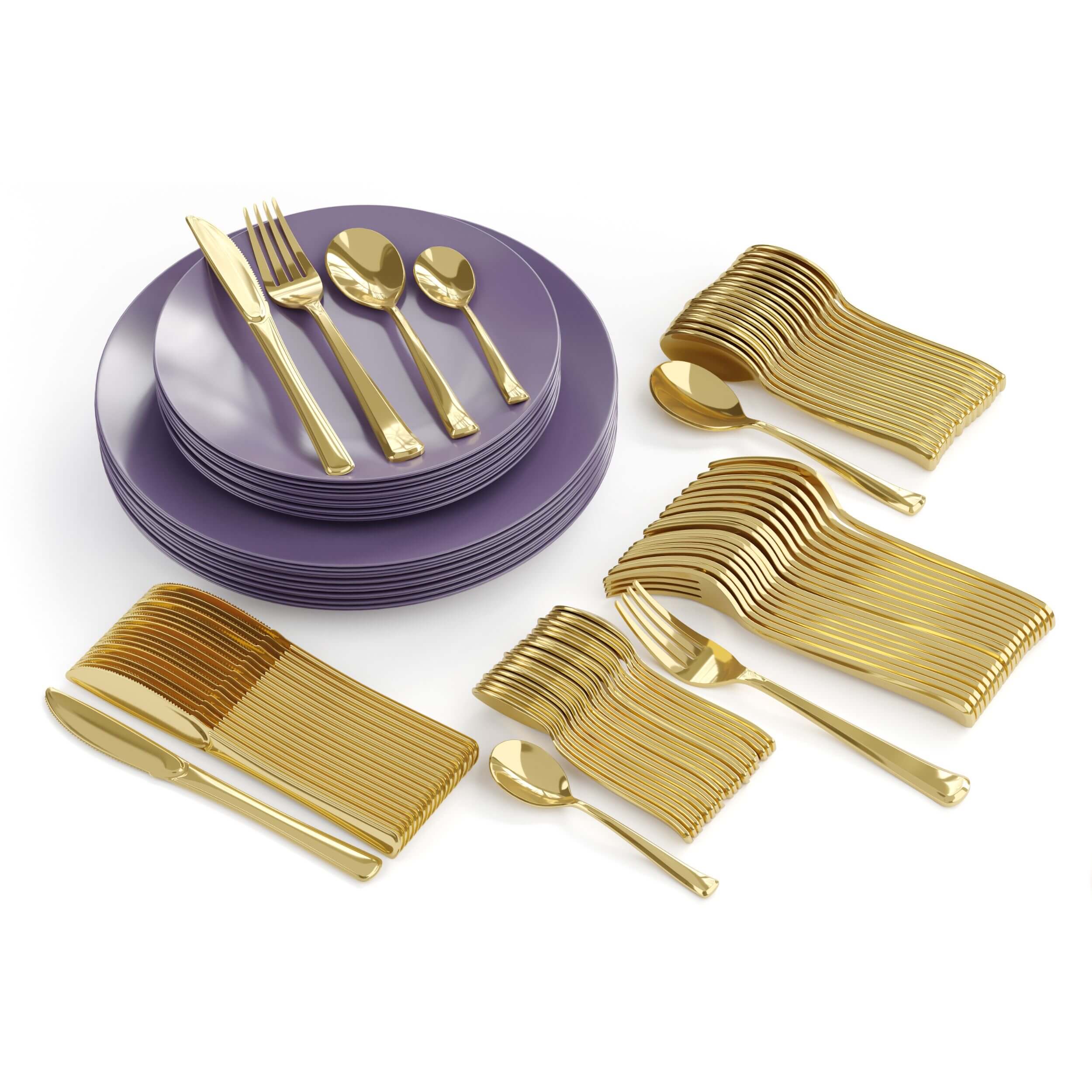 140 Piece Purple Rose Combo Set | Serves 20 Guests