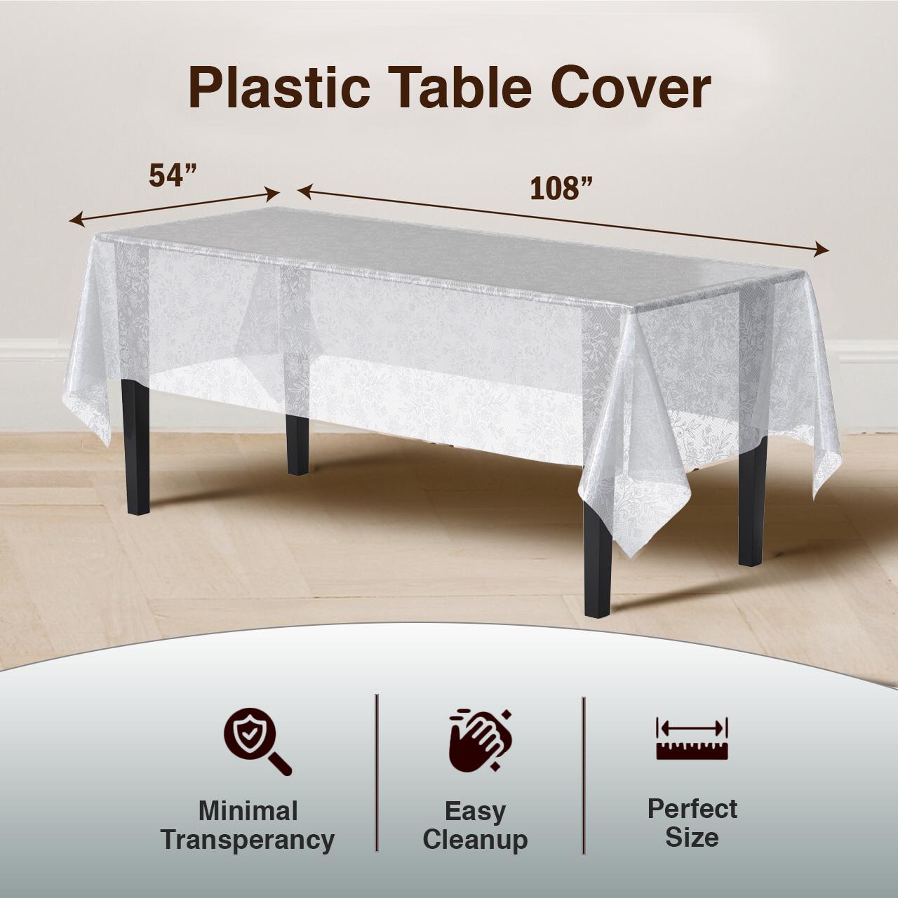 White Floral Printed Plastic Tablecloth | 48 Count