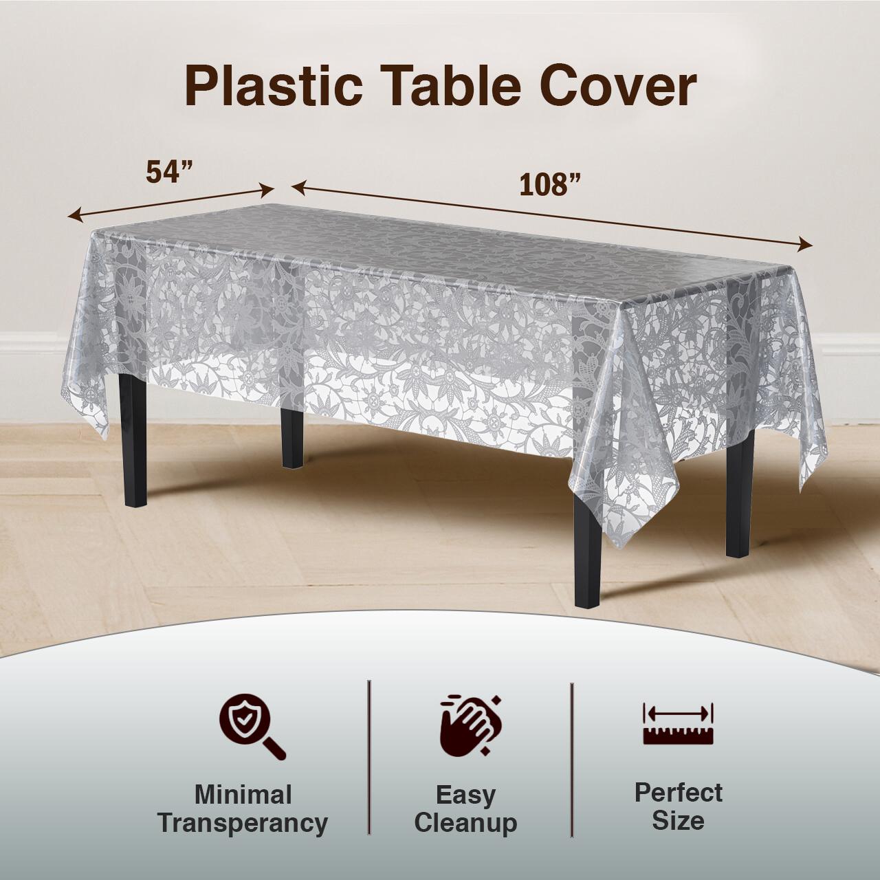 Silver Lace Printed Plastic Tablecloth | 48 Count