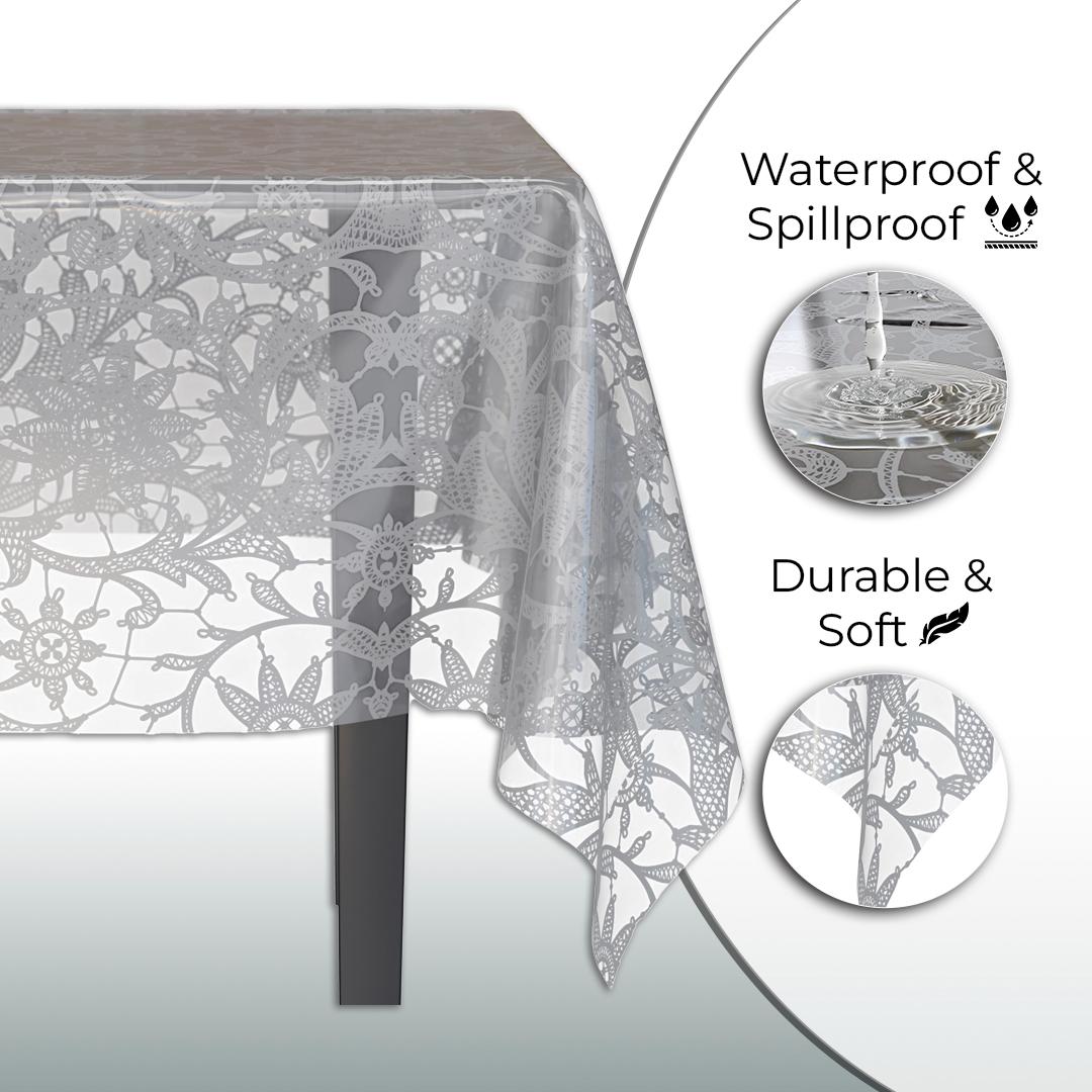 Premium Silver Lace Plastic Tablecloth | 12 Count