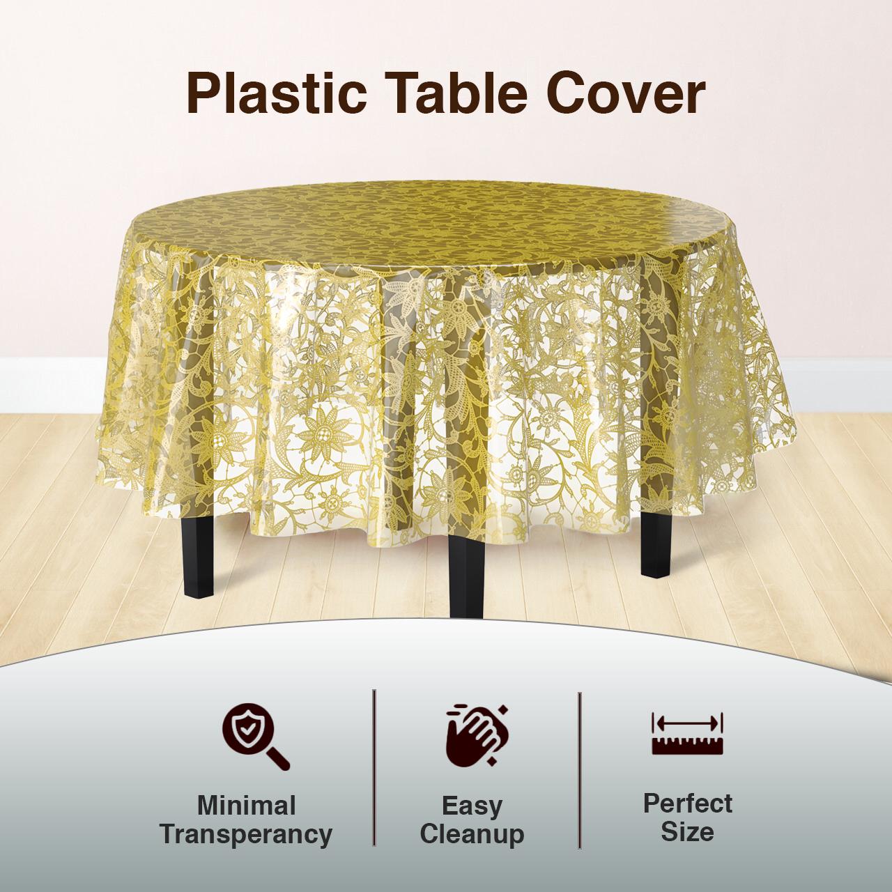 Gold Lace Printed Round Plastic Tablecloth | 48 Count