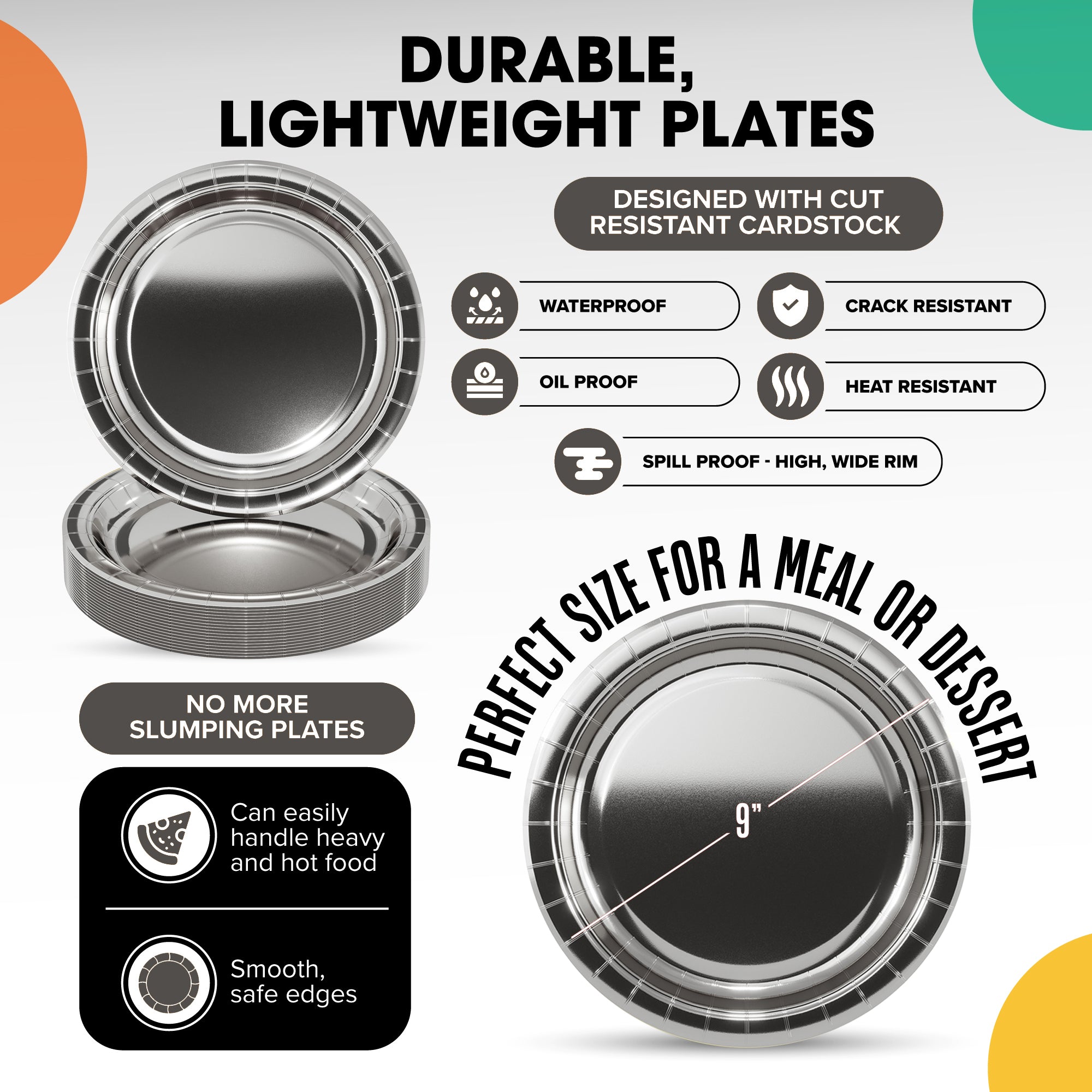9 In. Reflective Silver Paper Plates - 500 Ct.