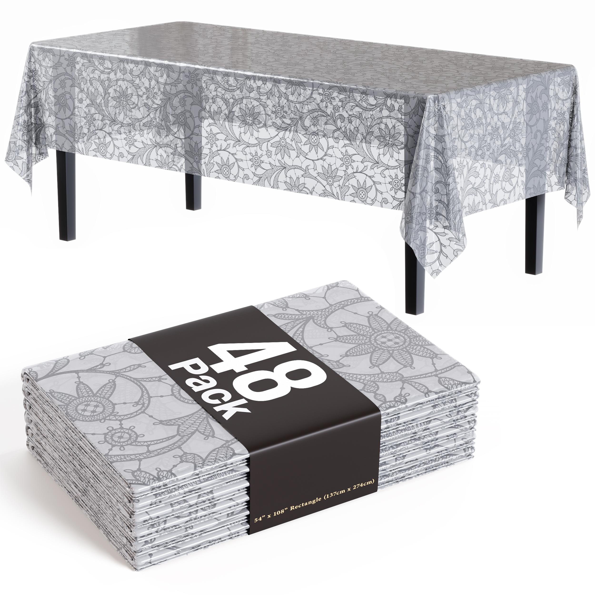 Silver Lace Printed Plastic Tablecloth | 48 Count