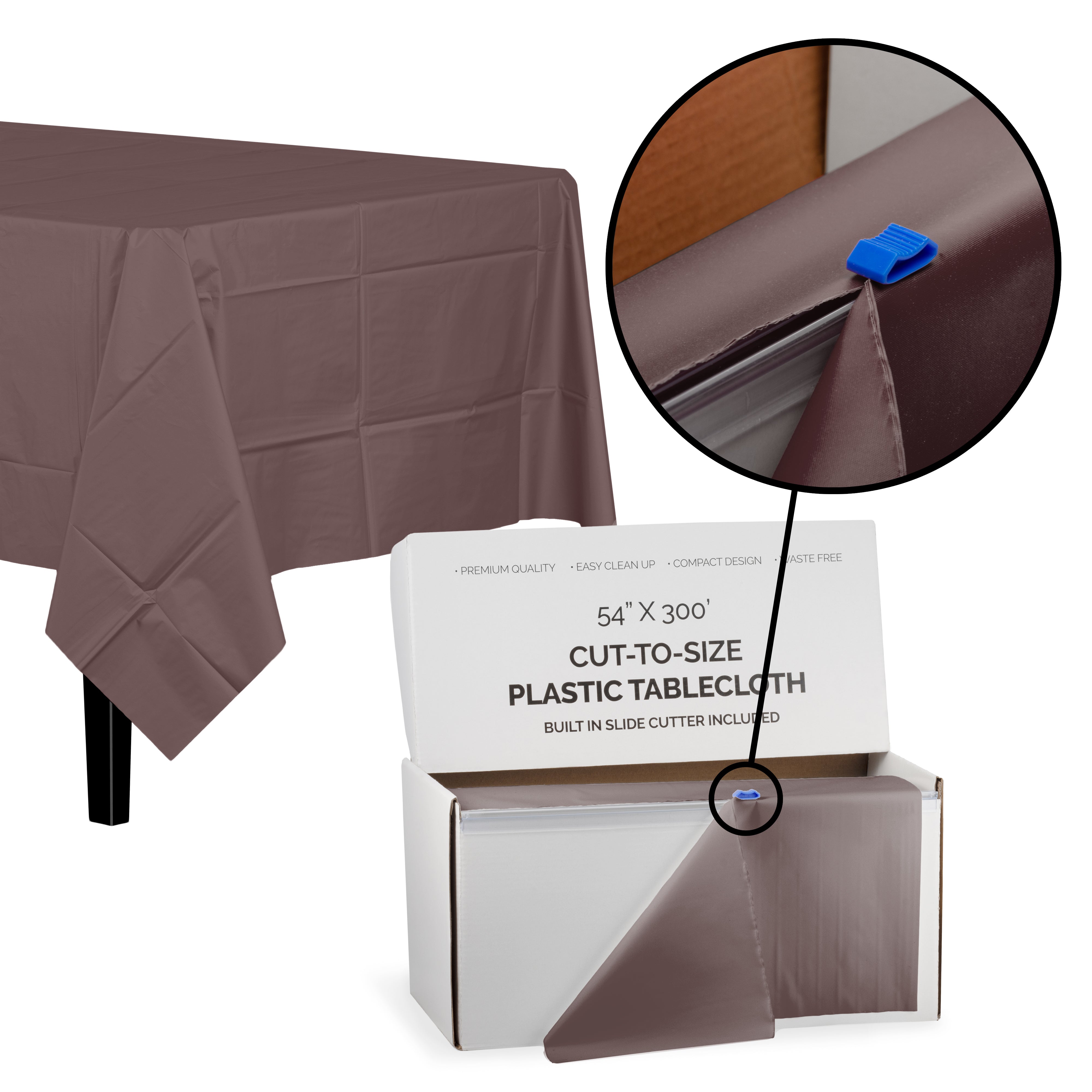 54 In. X 300 Ft. Select A Size Brown Plastic Table Cover | 4 Rolls