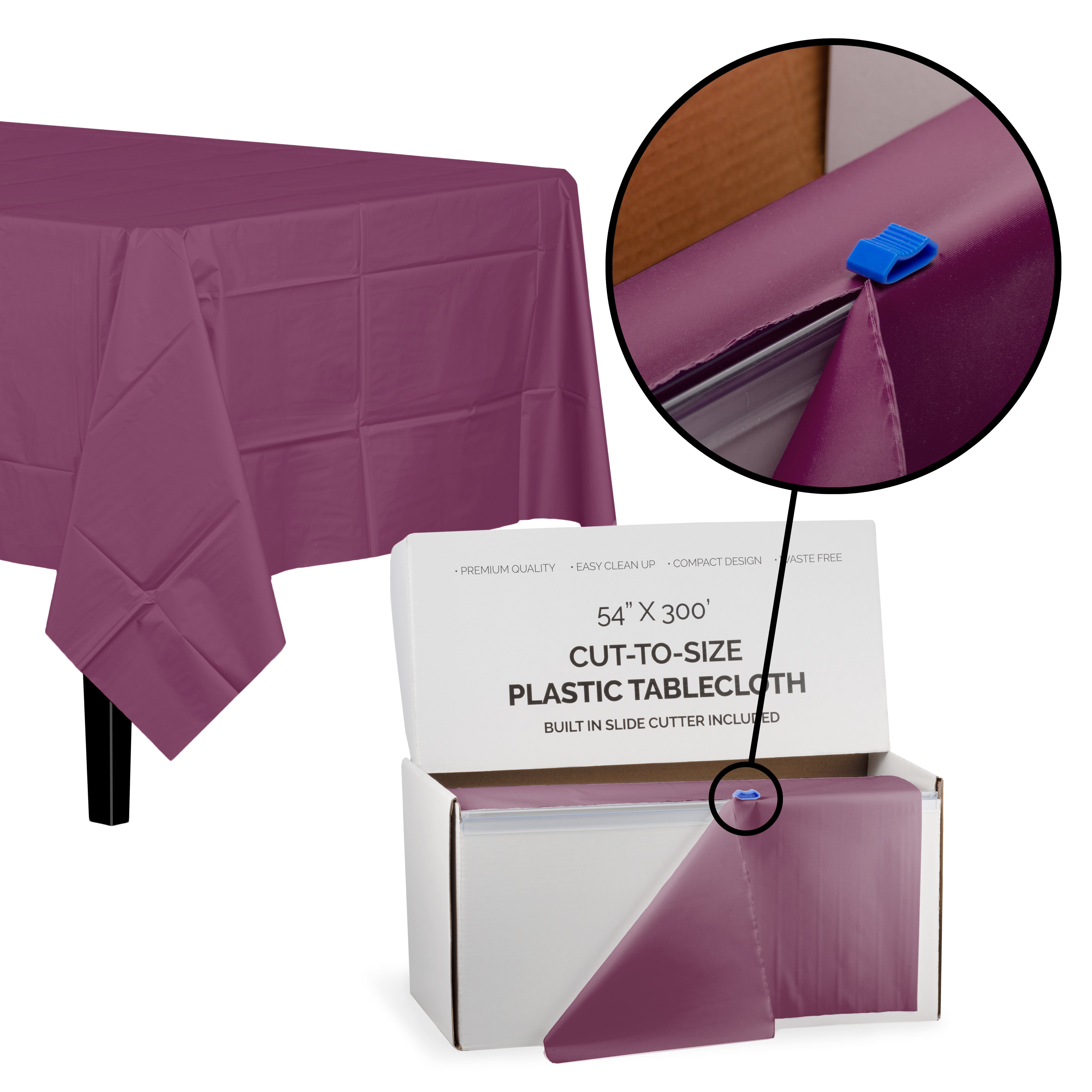 54 In. X 300 Ft. Select A Size Plum Plastic Table Rolls | 4 Rolls