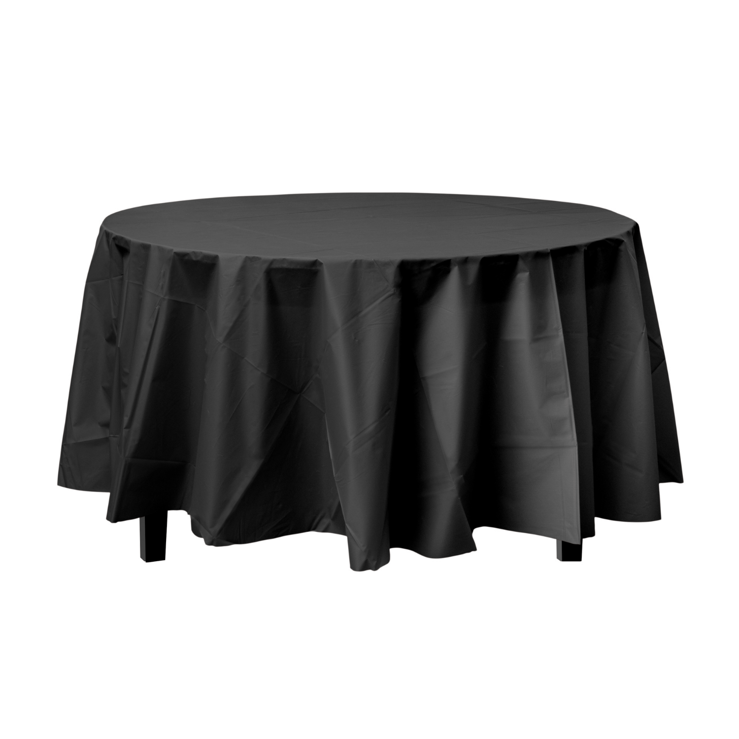 Black Round Plastic Tablecloth | 48 Count