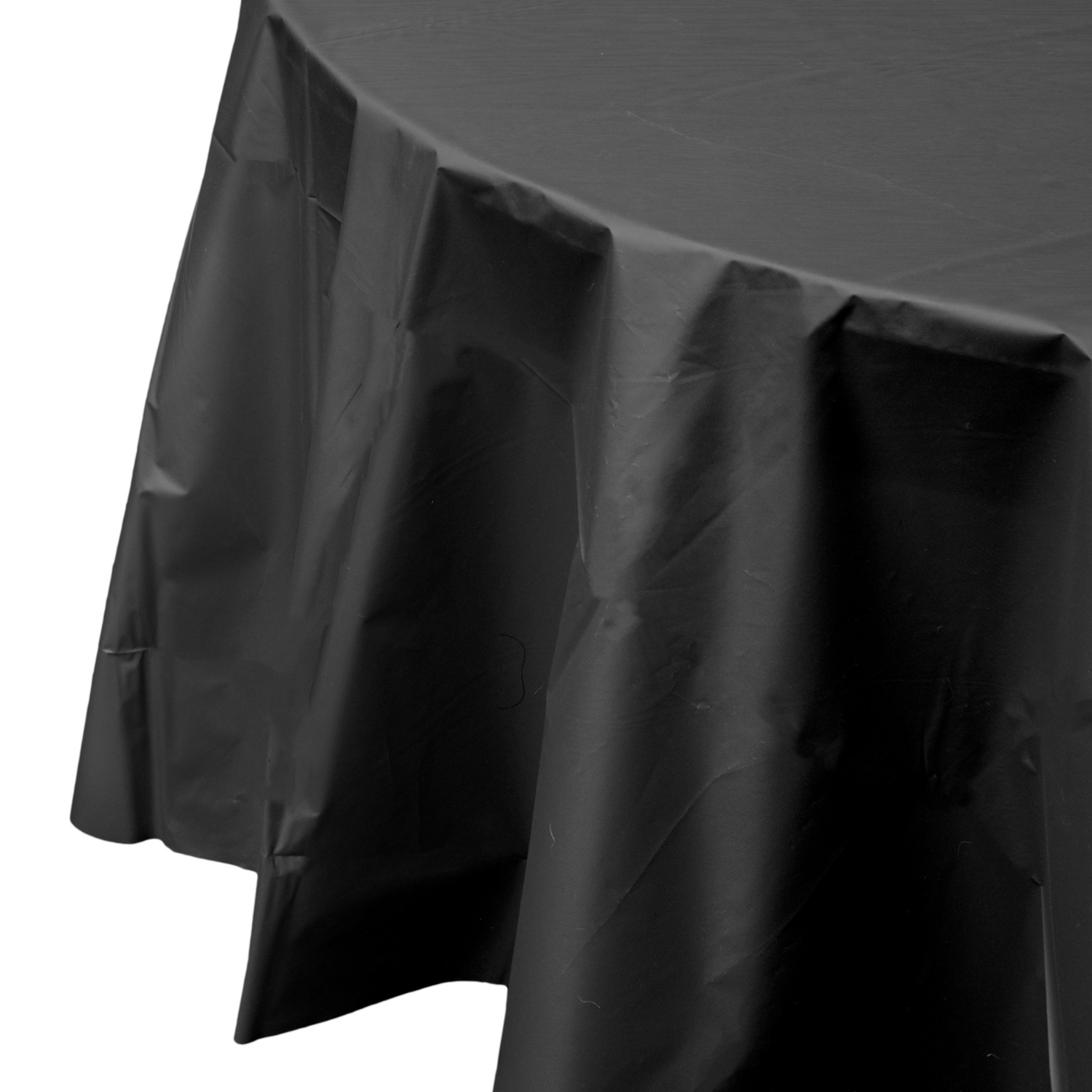 Black Round Plastic Tablecloth | 48 Count