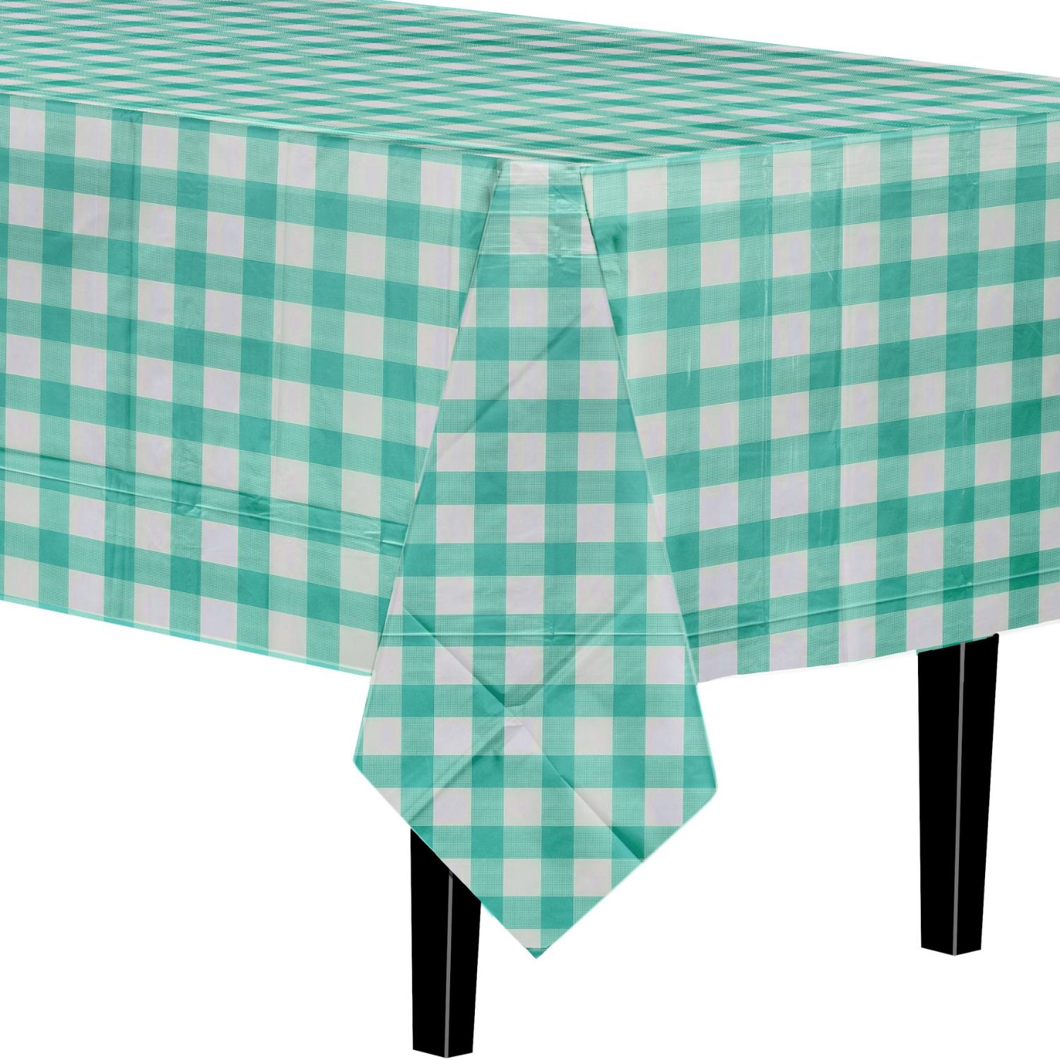 Green Gingham Plastic Table Cloth | 48 Count
