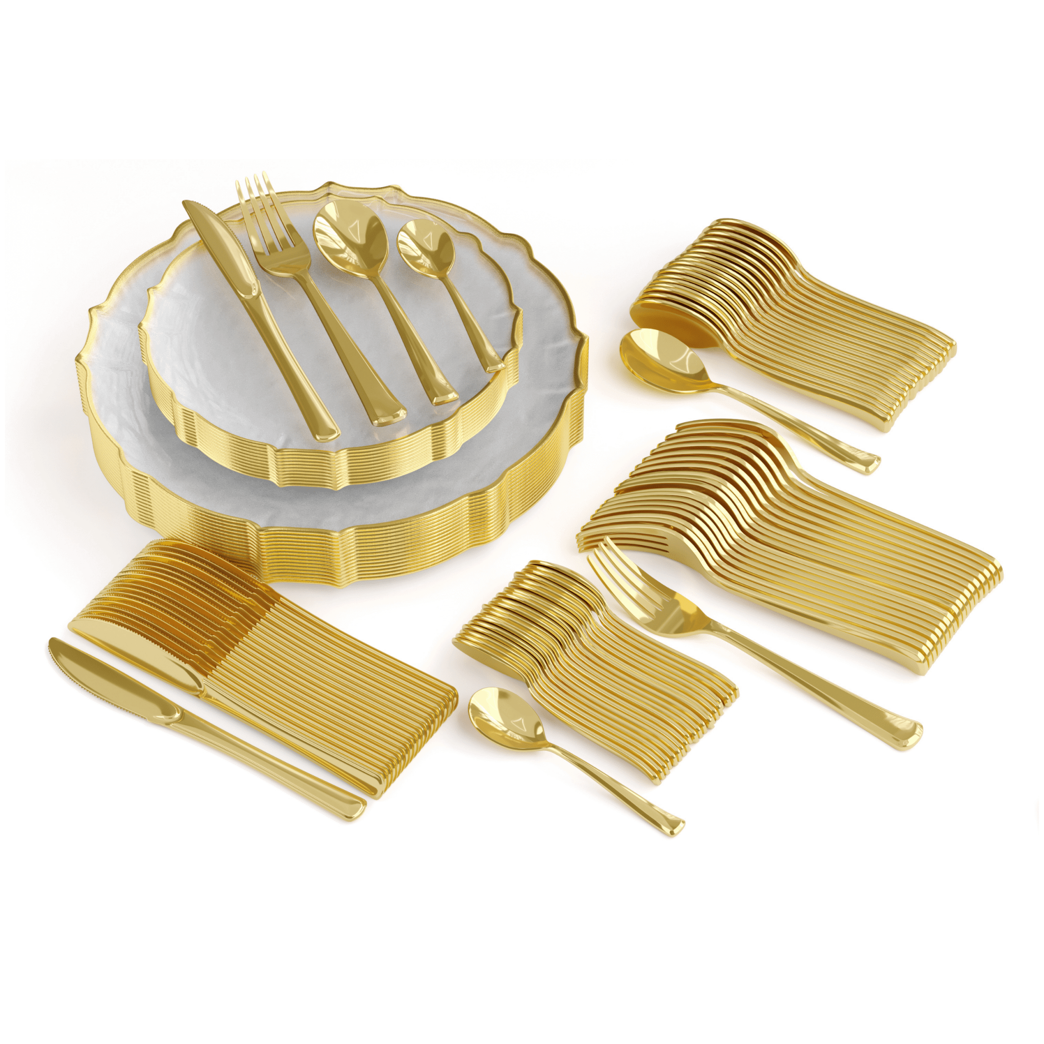 140 Piece Clear/Gold Petal Combo Set | Serves 20 Guests