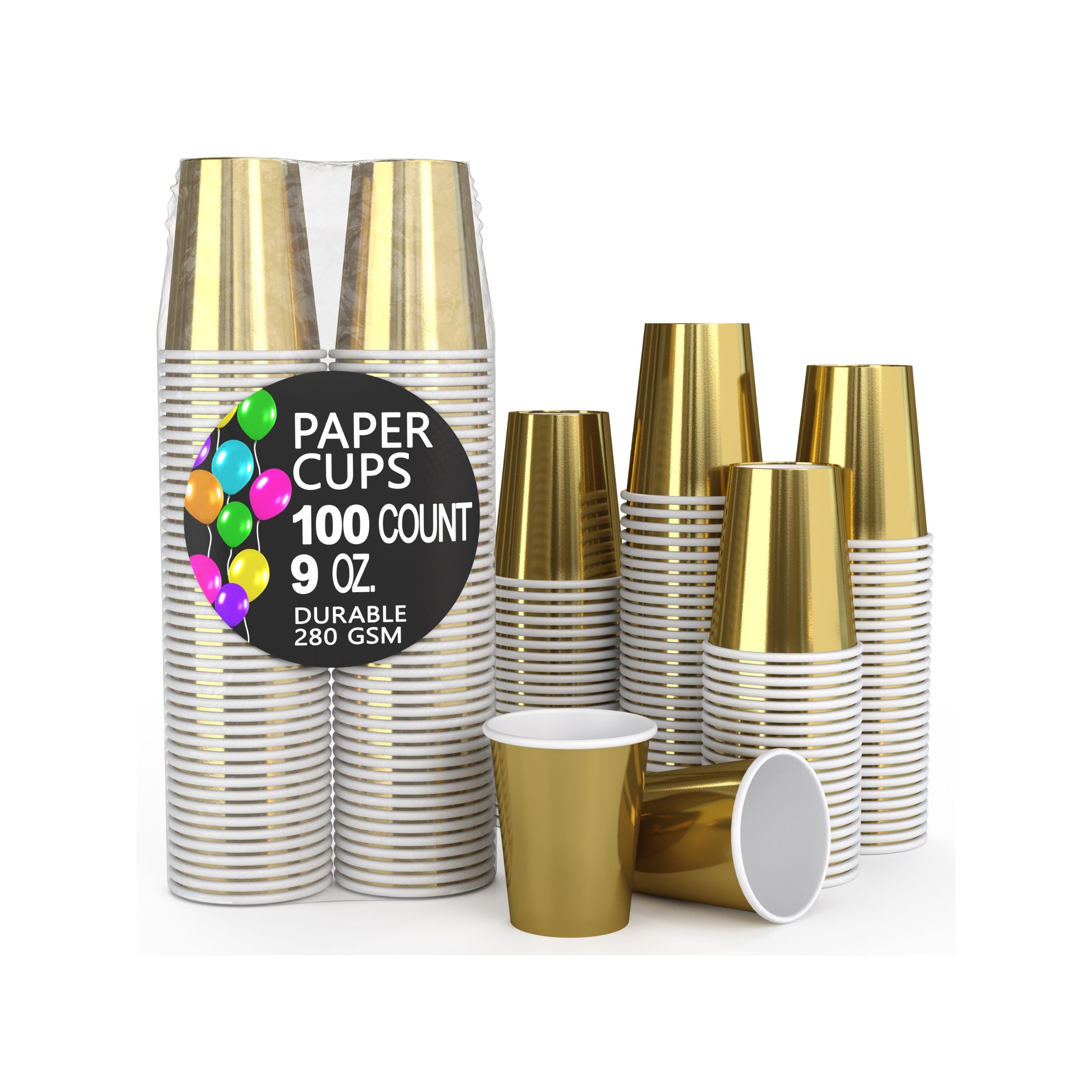 9 Oz. Metallic Gold Paper Cups | 500 Count