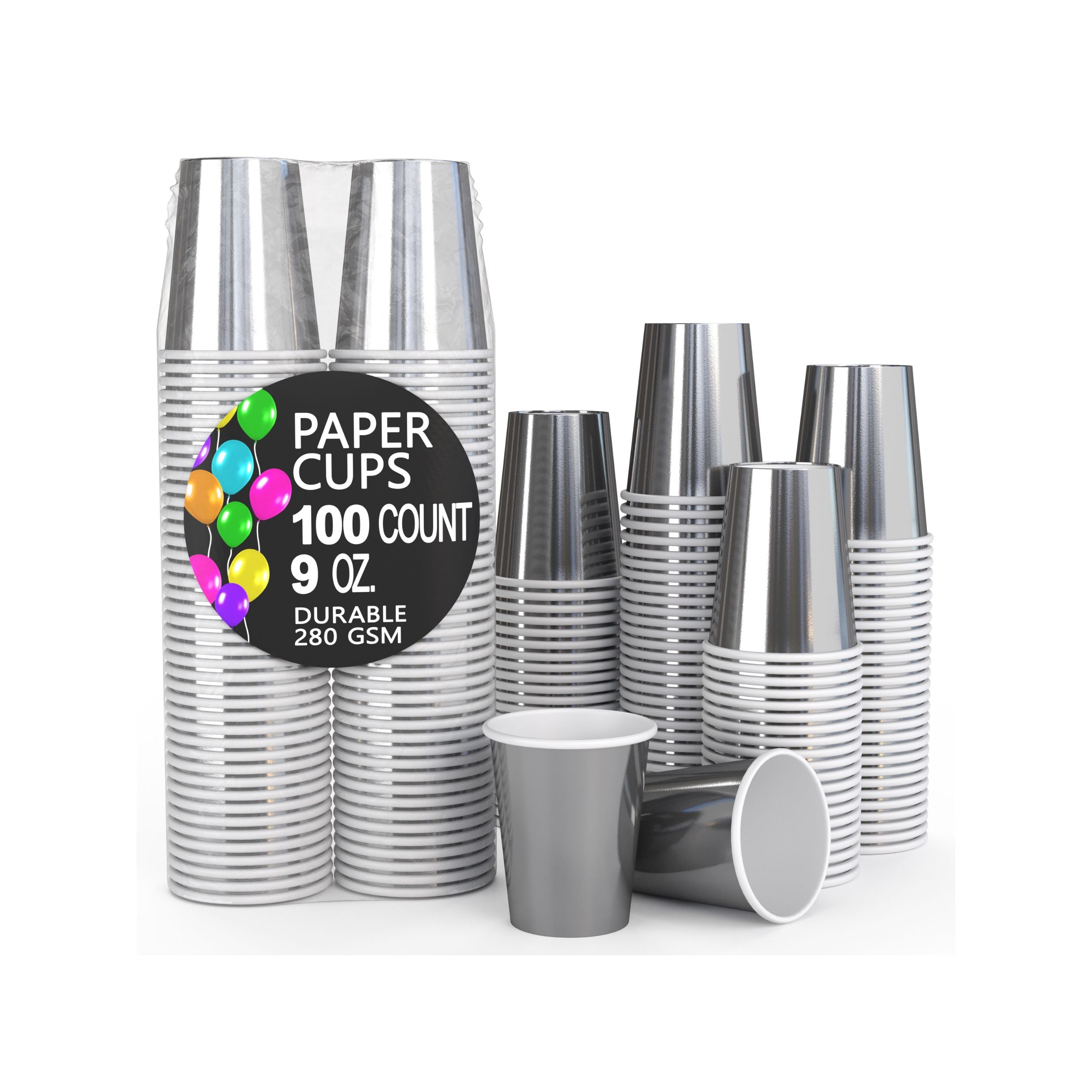 9 Oz. Metallic Silver Paper Cups | 500 Count