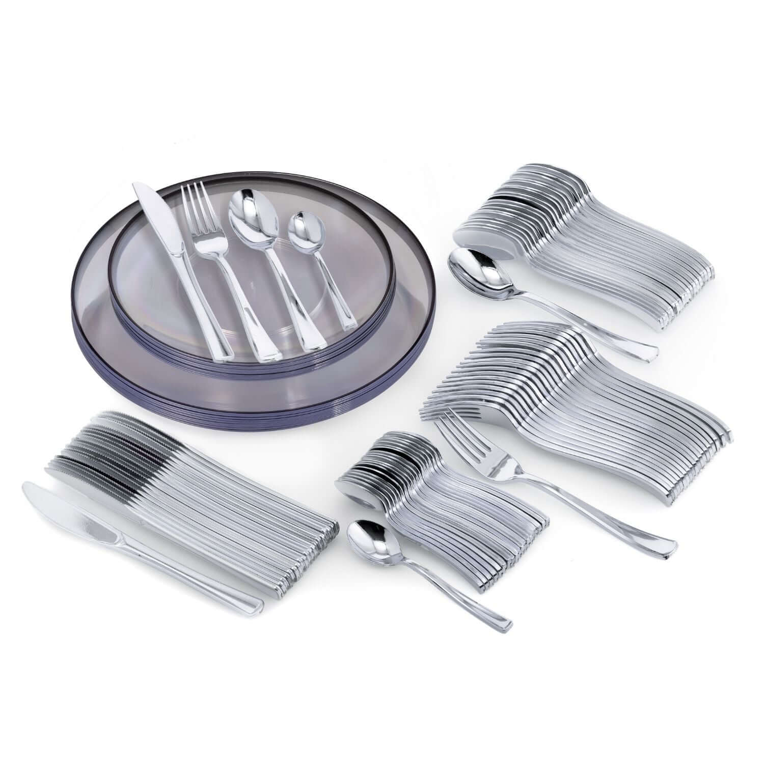 140 Piece Clear Black Rim Combo Set | Serves 20 Guests