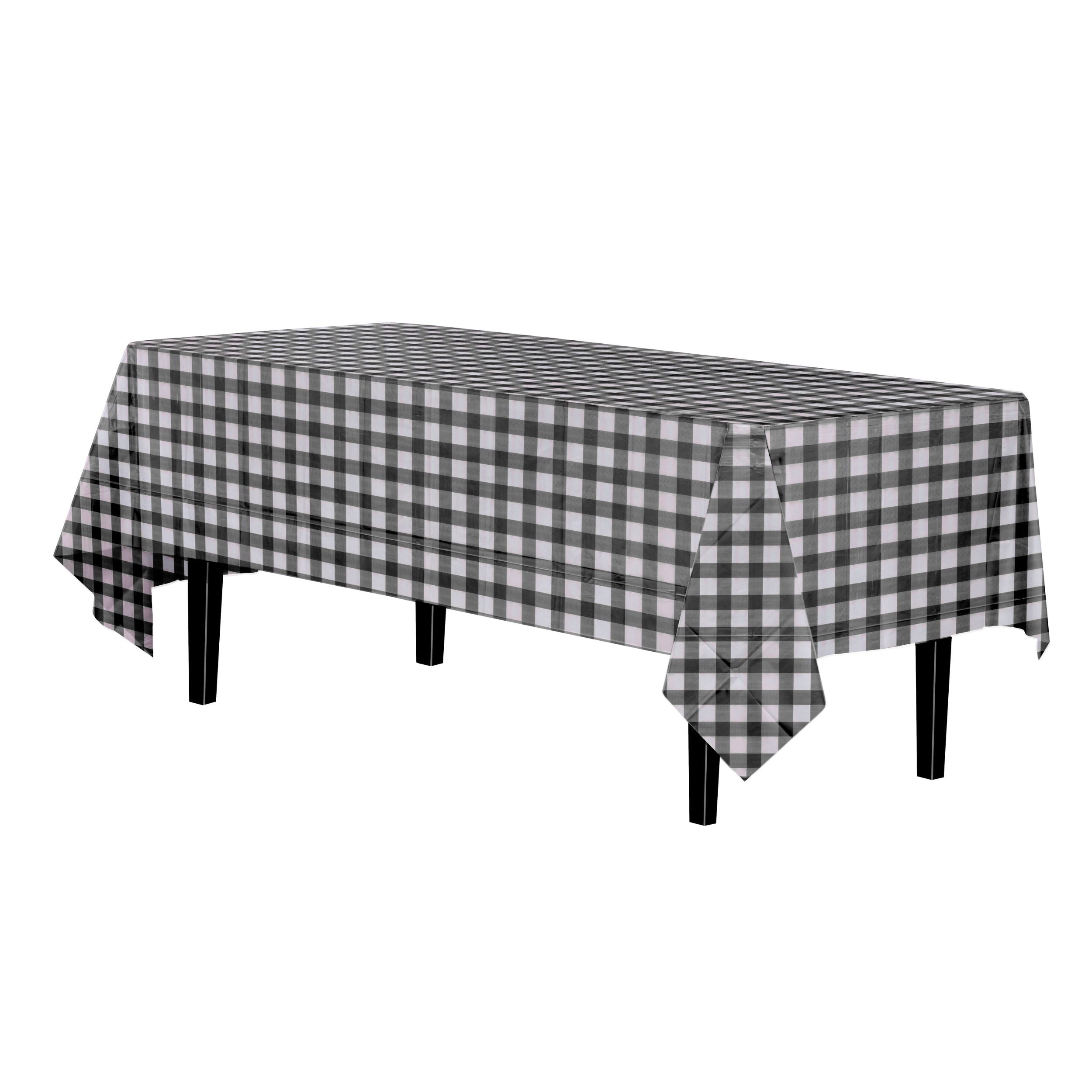 Black Gingham Plastic Tablecloth | 48 Count