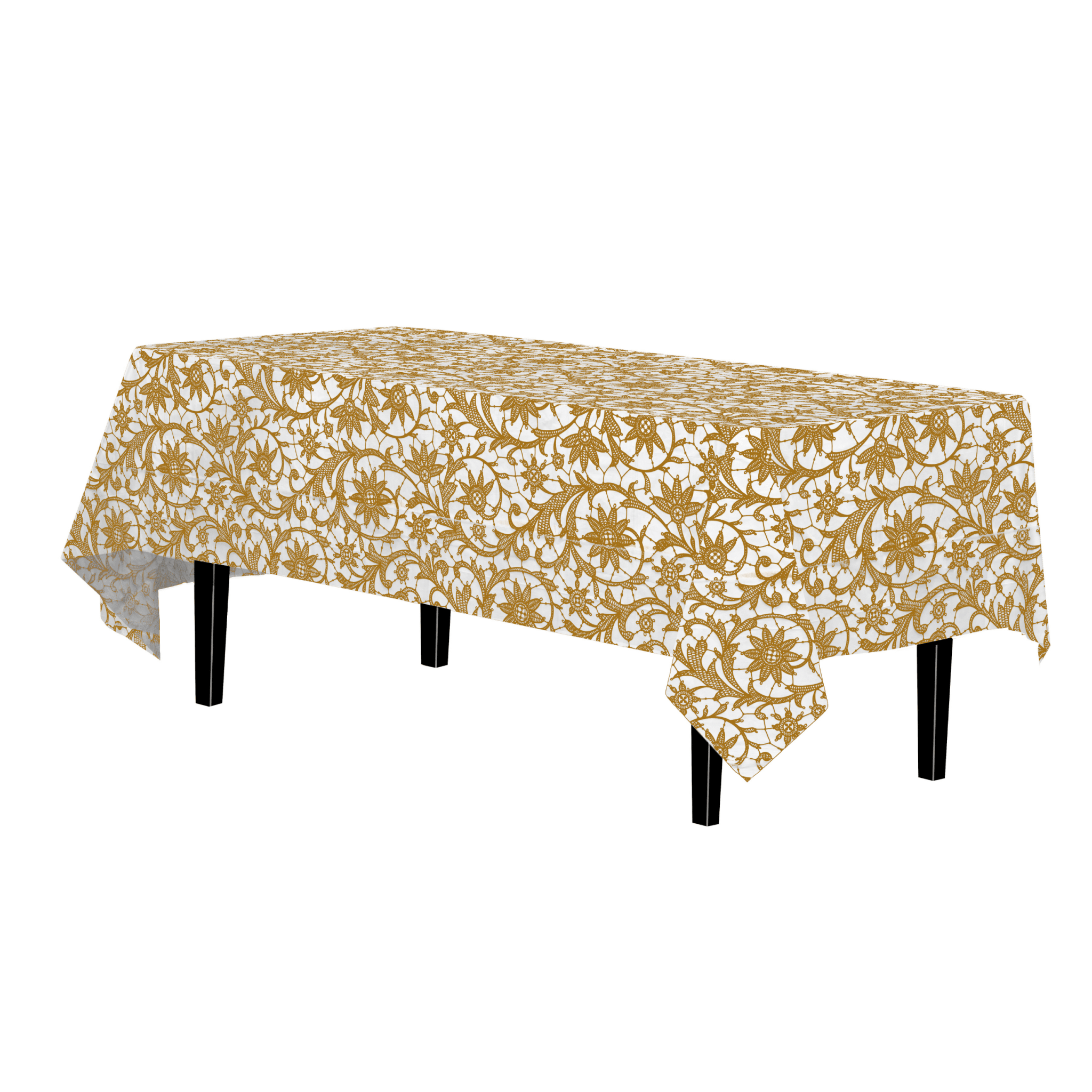 Premium Gold Lace Plastic Tablecloth | 12 Count
