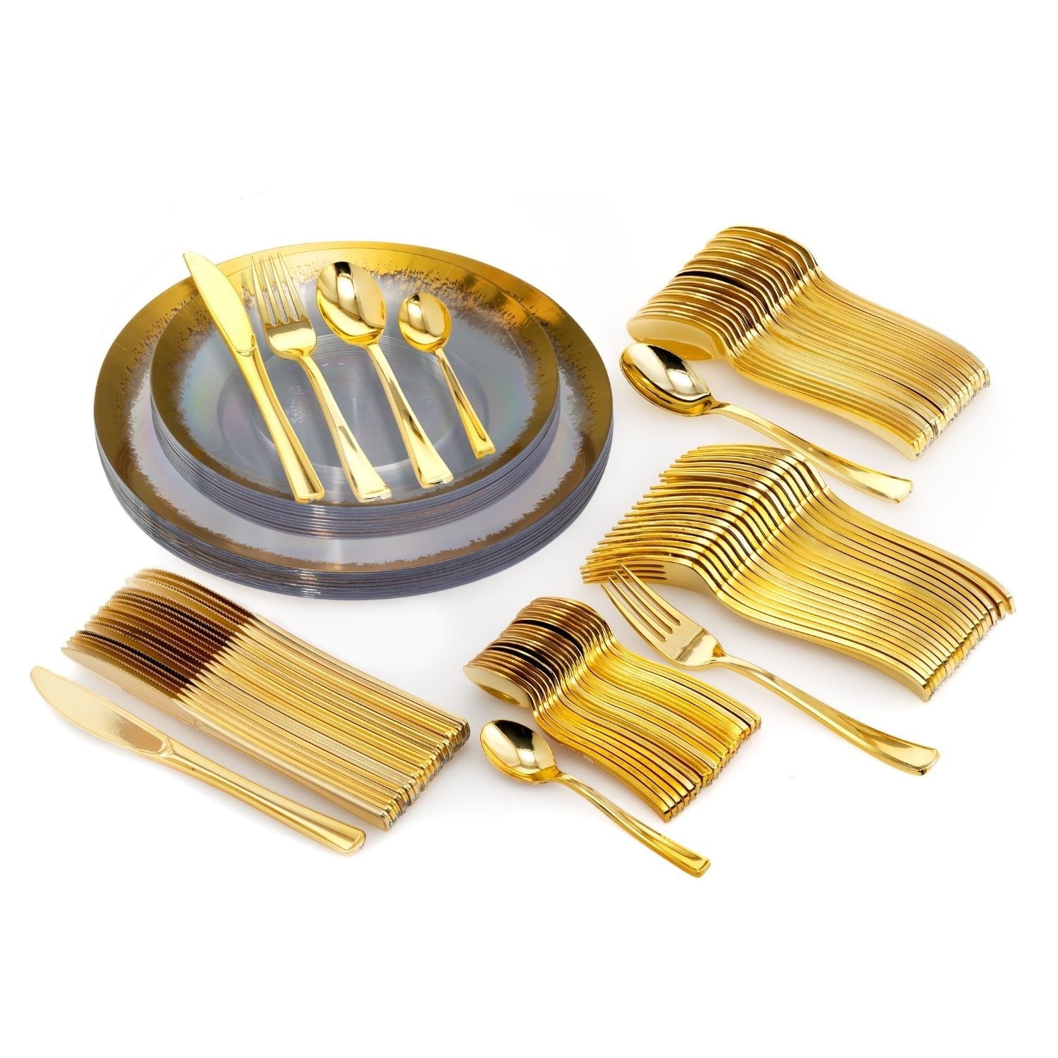 140 Piece Gold Scratched Combo Set | Serves 20 Guests