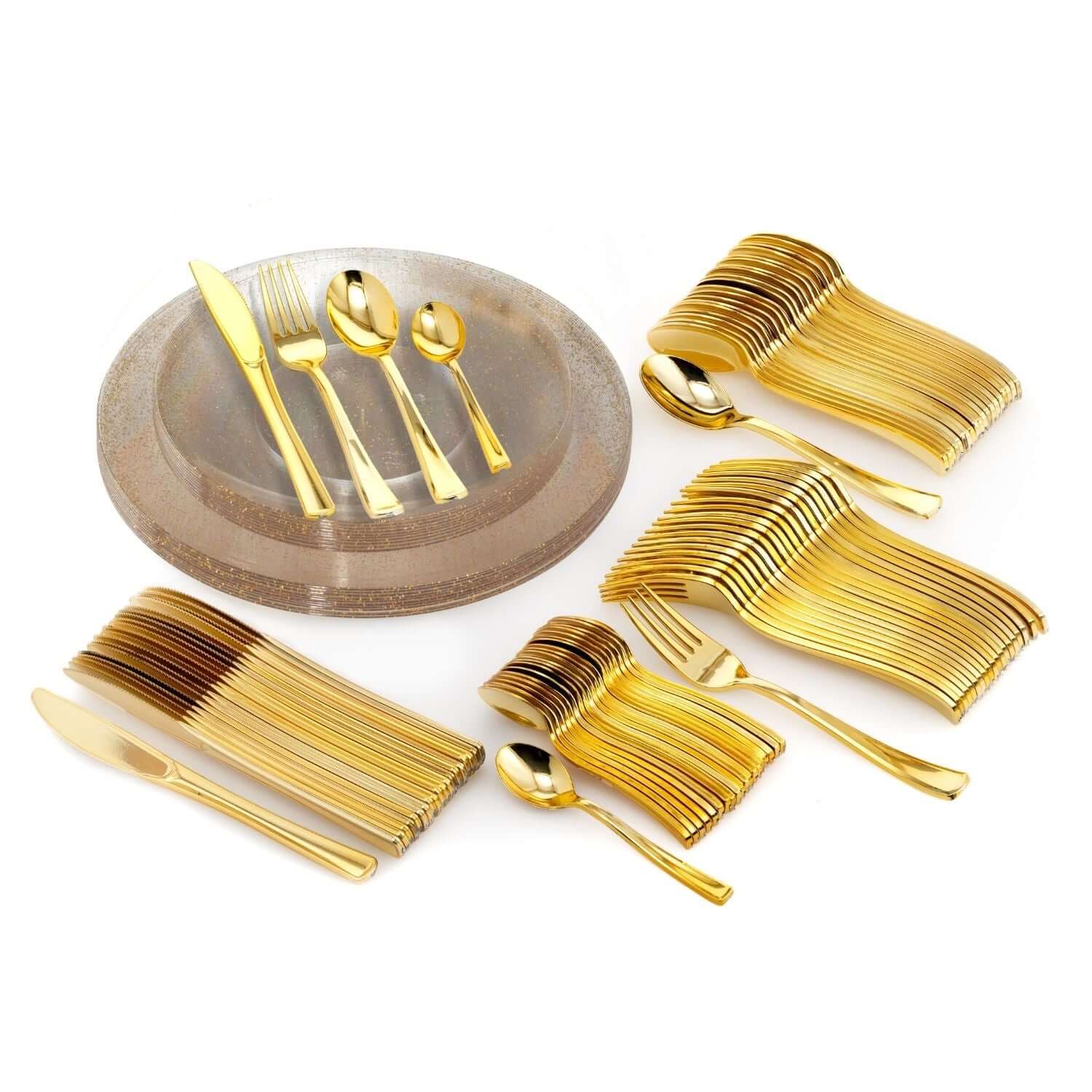 140 Piece Gold Sparkle Combo Set | Serves 20 Guests