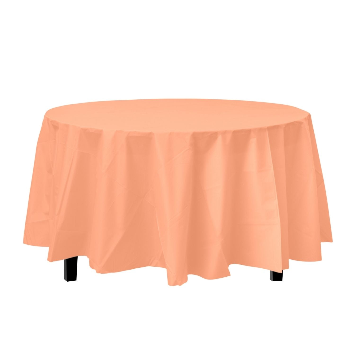 Premium Round Peach Plastic Tablecloth | 96 Count