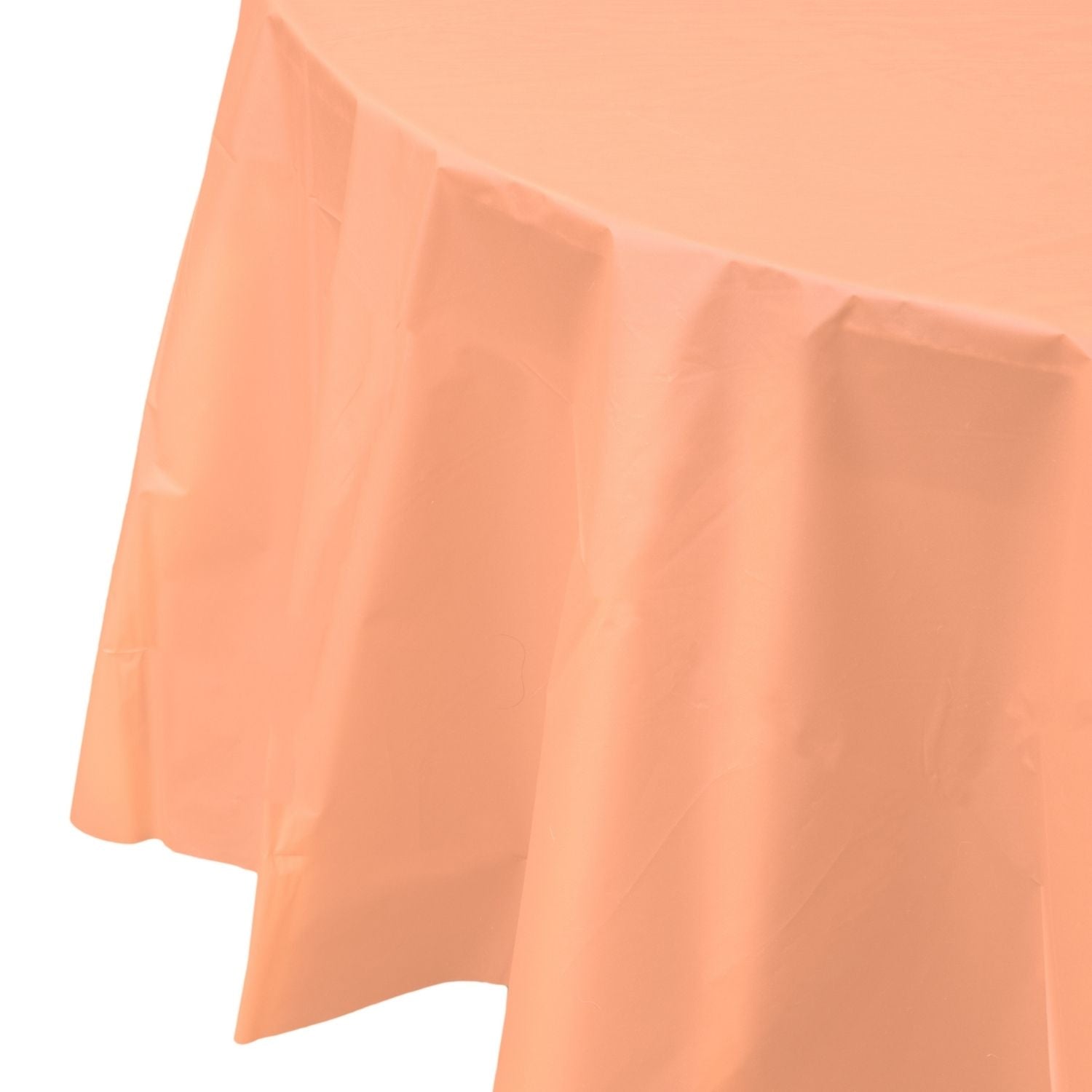 Premium Round Peach Plastic Tablecloth | 96 Count