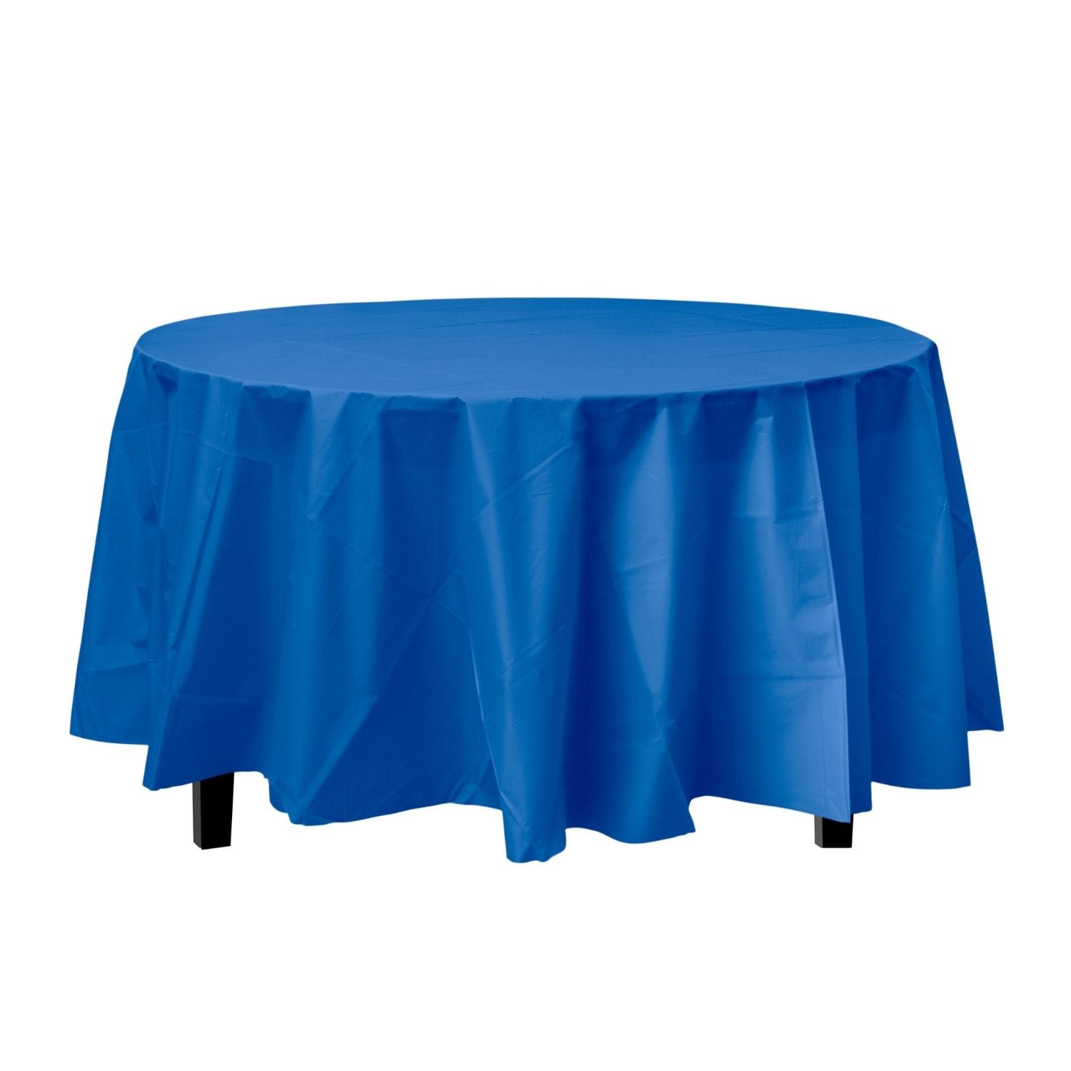 Dark Blue Round Plastic Tablecloth | 48 Count
