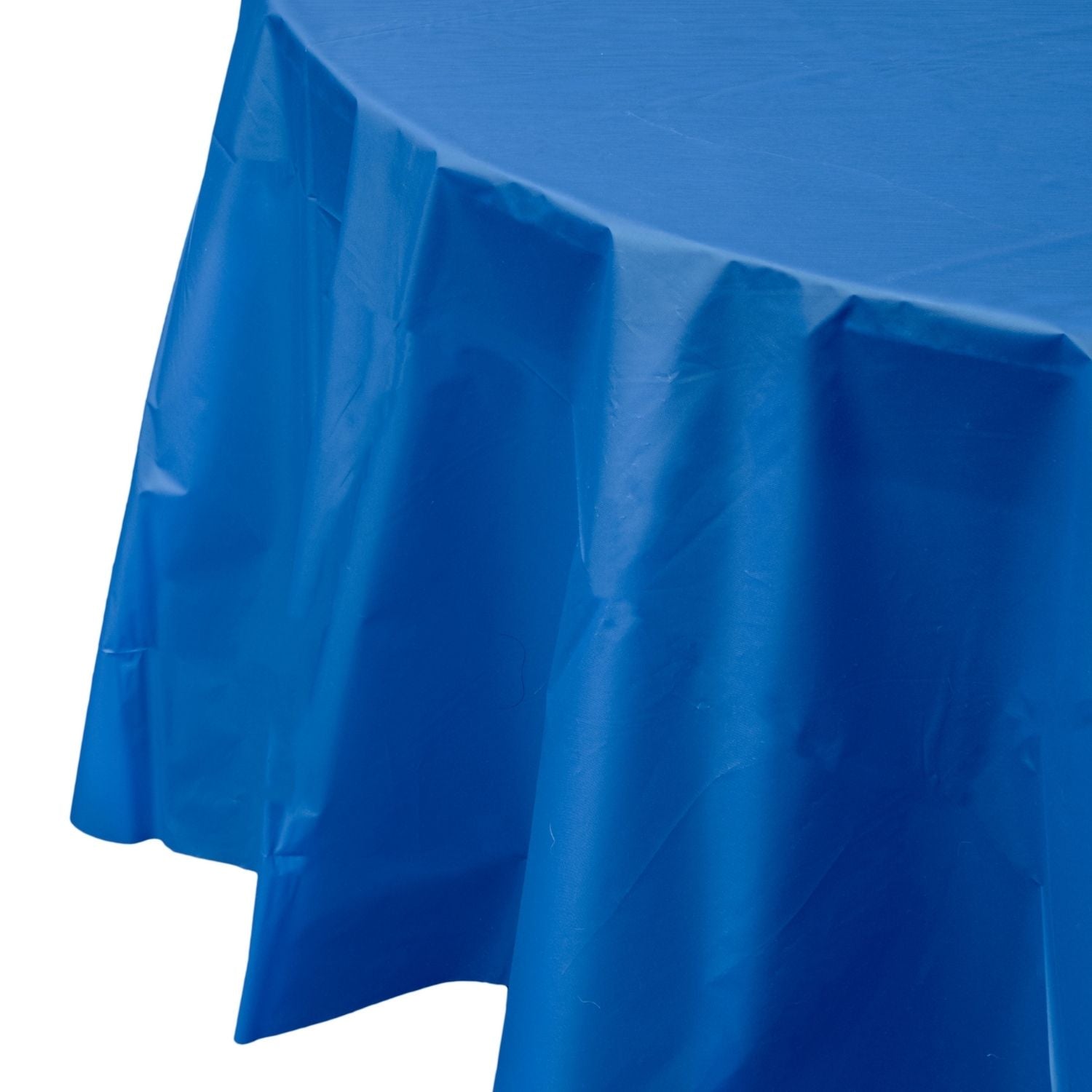 Premium Round Dark Blue Plastic Tablecloth | 96 Count