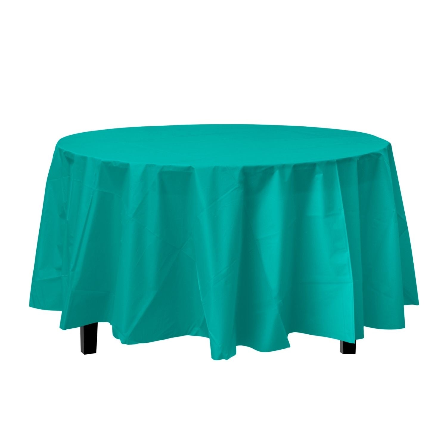 Premium Round Teal Plastic Tablecloth | 96 Count