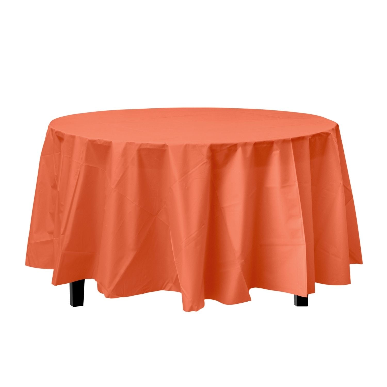 Premium Round Orange Plastic Tablecloth | 96 Count