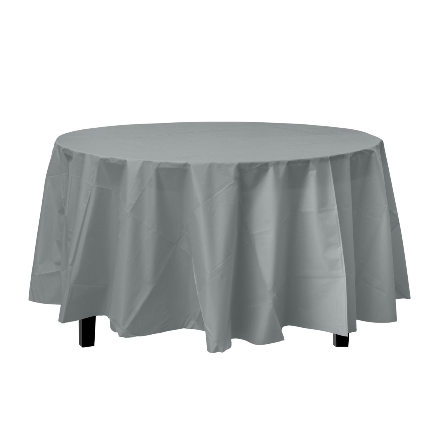 Premium Round Silver Plastic Tablecloth | 96 Count