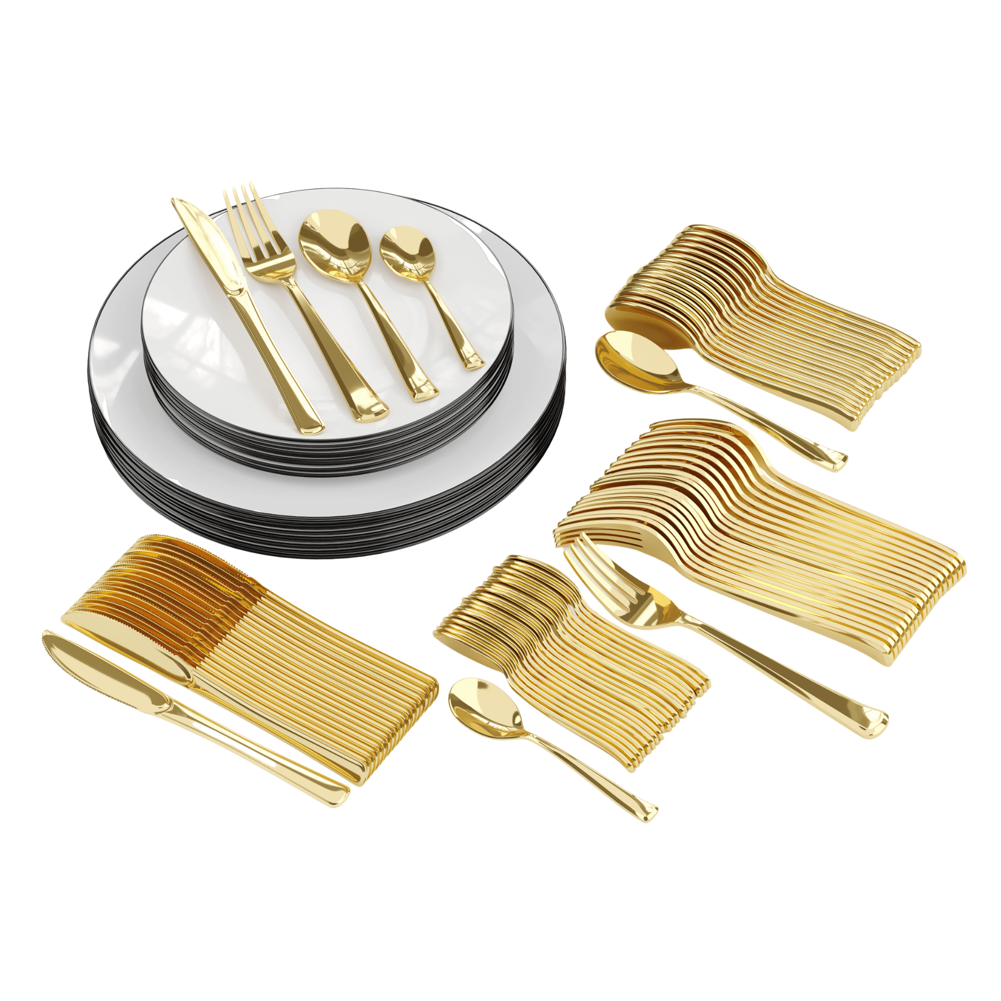 140 Piece White & Black Rim Combo Set | Serves 20 Guests