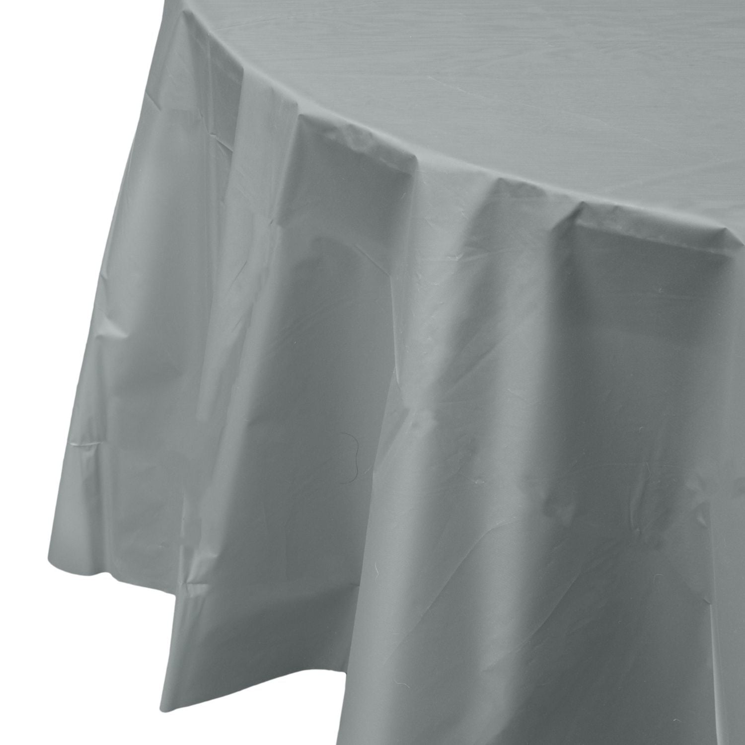 Premium Round Silver Plastic Tablecloth | 96 Count