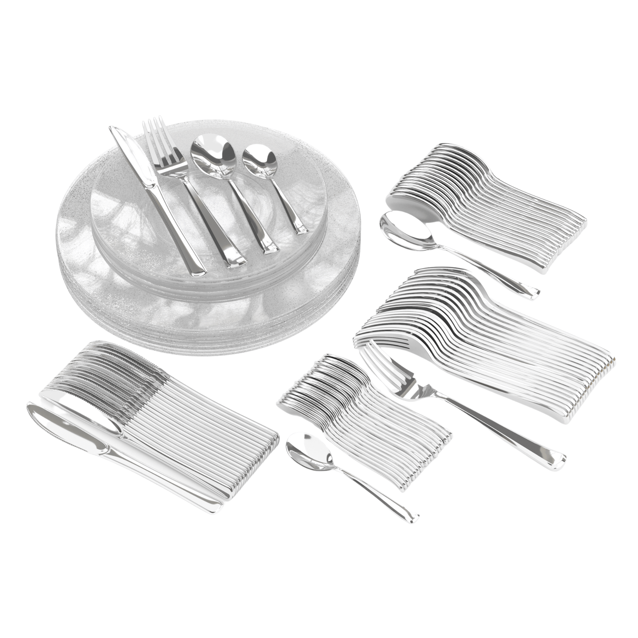 140 Piece Silver Sparkle Combo Set | Serves 20 Guests