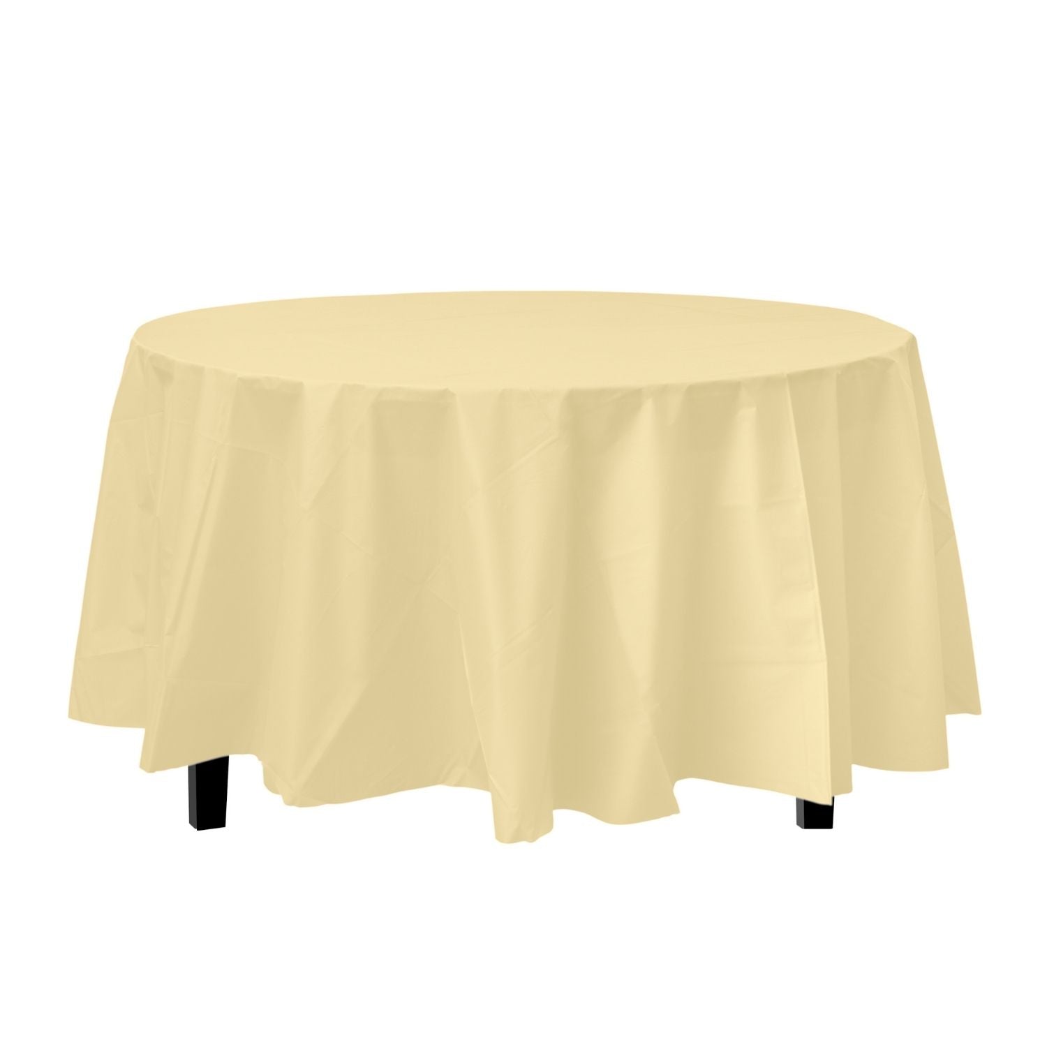 Premium Round Light Yellow Plastic Tablecloth | 96 Count