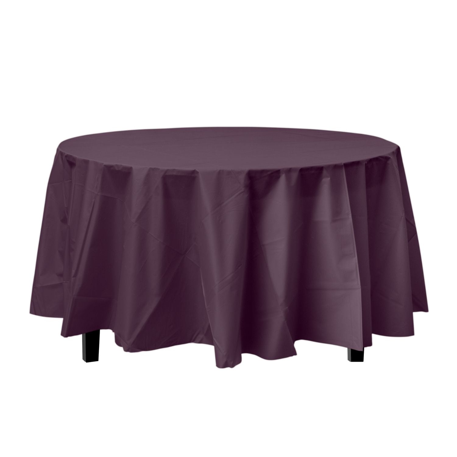 Premium Round Plum Plastic Tablecloth | 96 Count