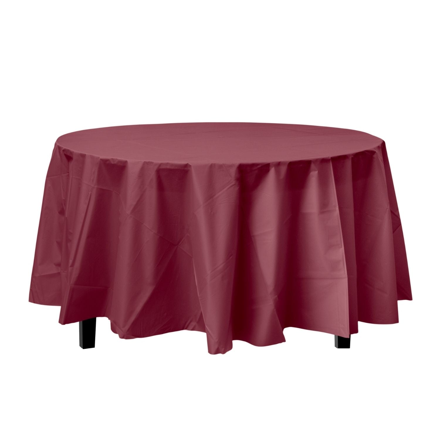 Burgundy Round Plastic Tablecloth | 48 Count