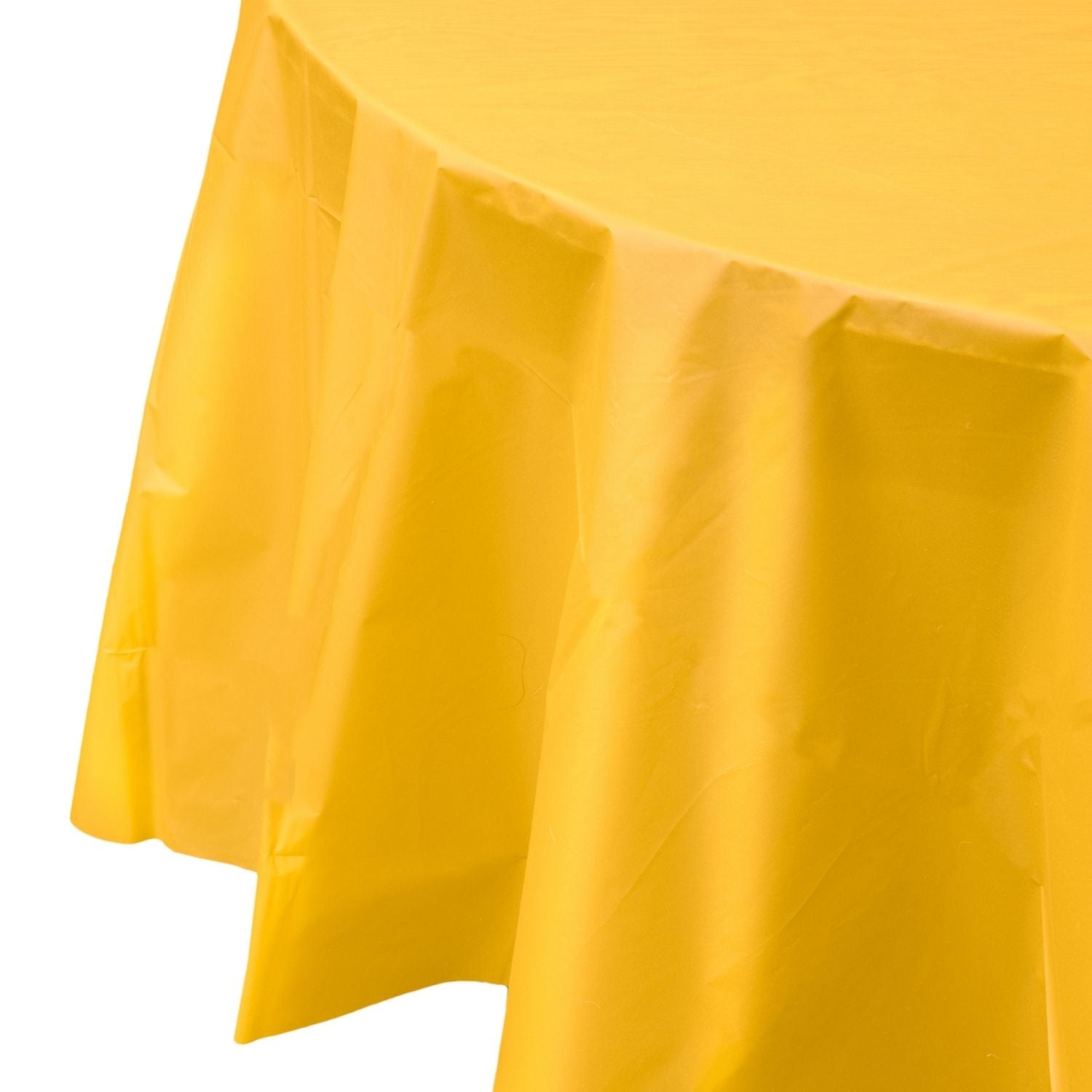 Premium Round Yellow Plastic Tablecloth | 96 Count