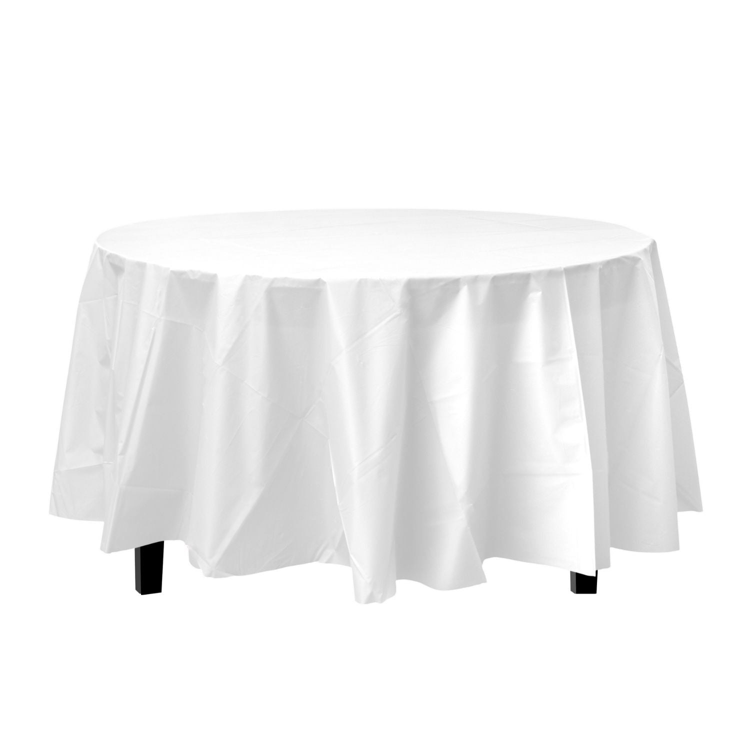 White Round Plastic Tablecloth | 48 Count