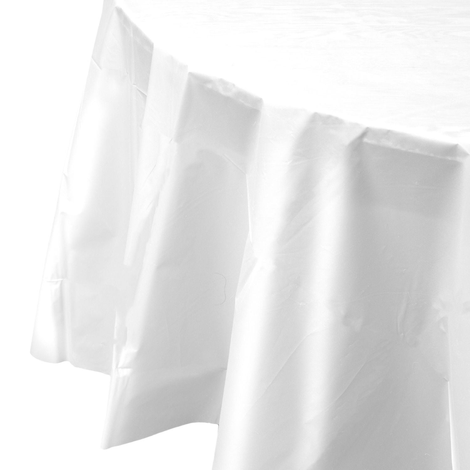 Premium Round White Plastic Tablecloth | 96 Count