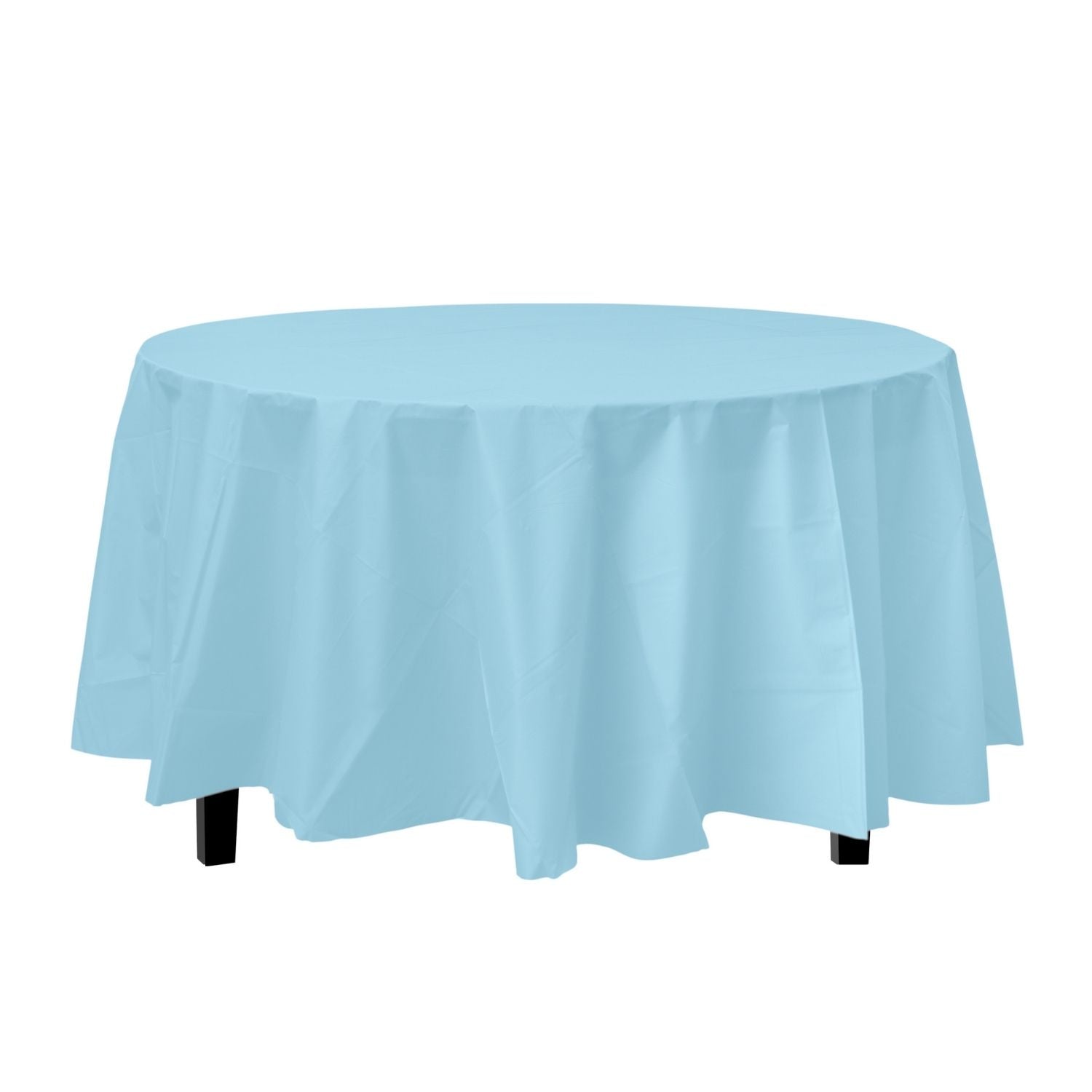 Premium Round Light Blue Plastic Tablecloth | 96 Count