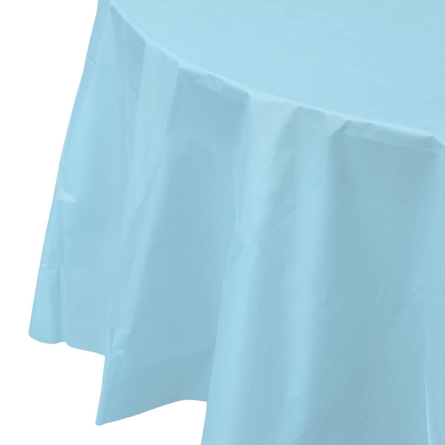 Premium Round Light Blue Plastic Tablecloth | 96 Count