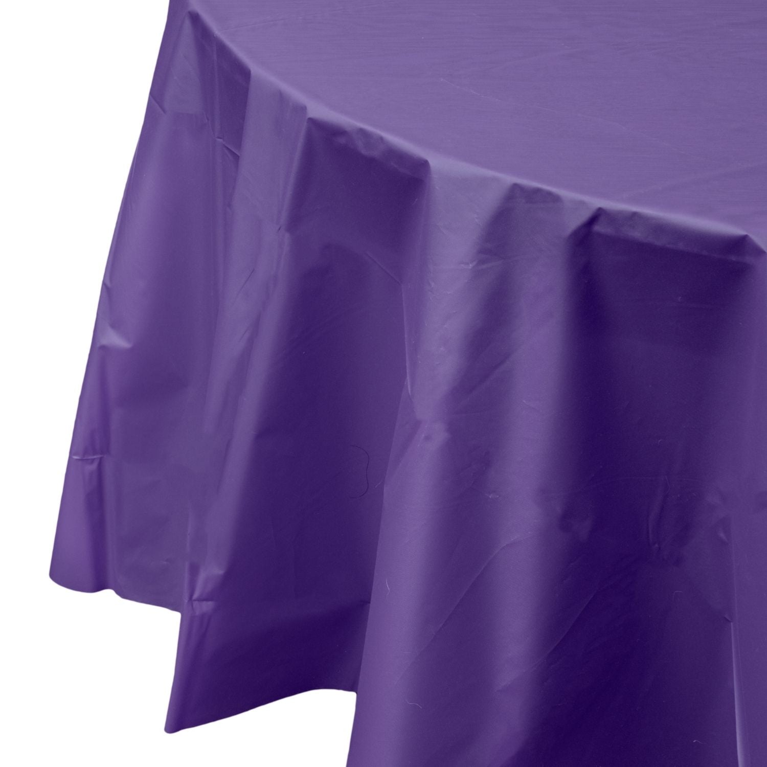 Premium Round Purple Plastic Tablecloth | 96 Count