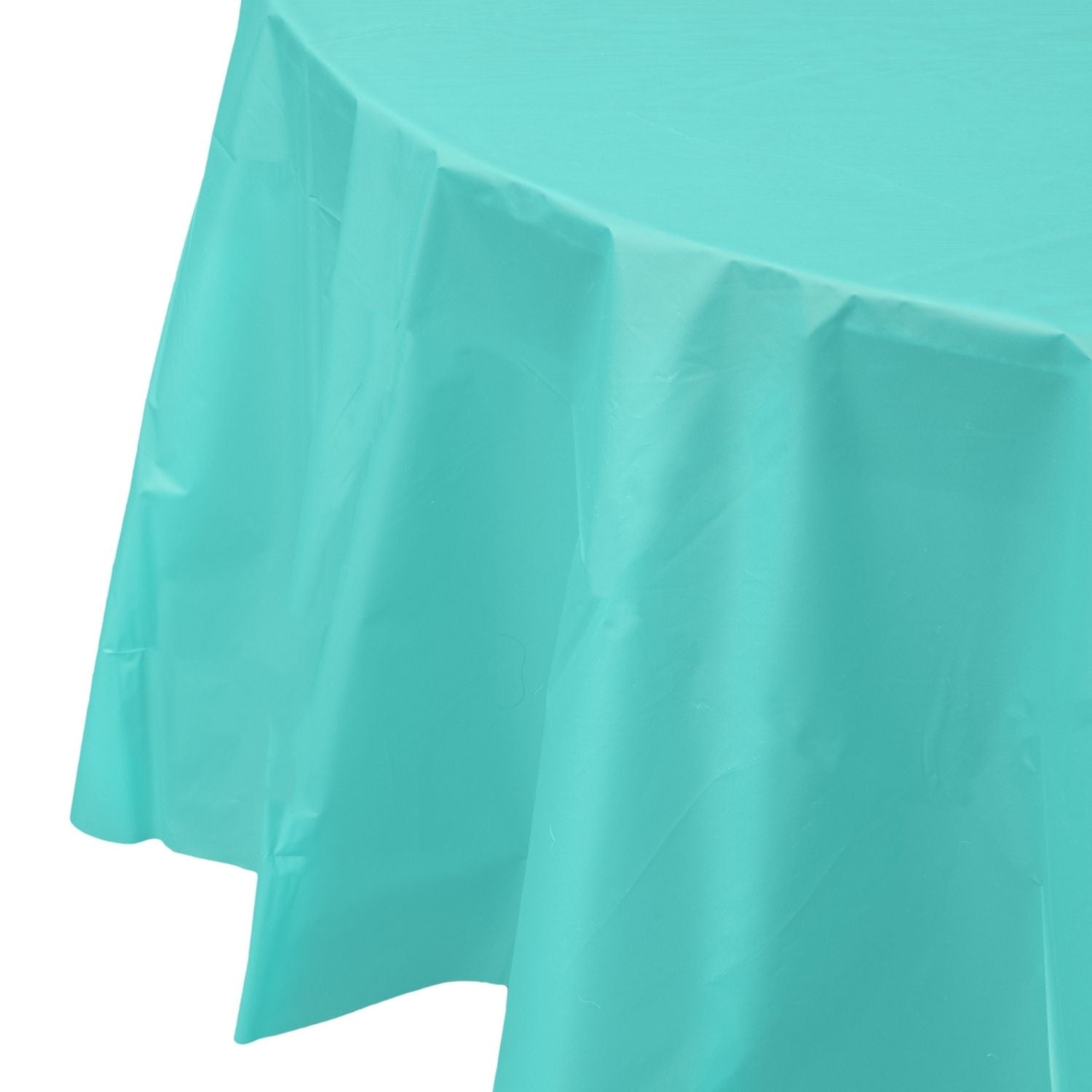 Premium Round Aqua Plastic Tablecloth | 96 Count