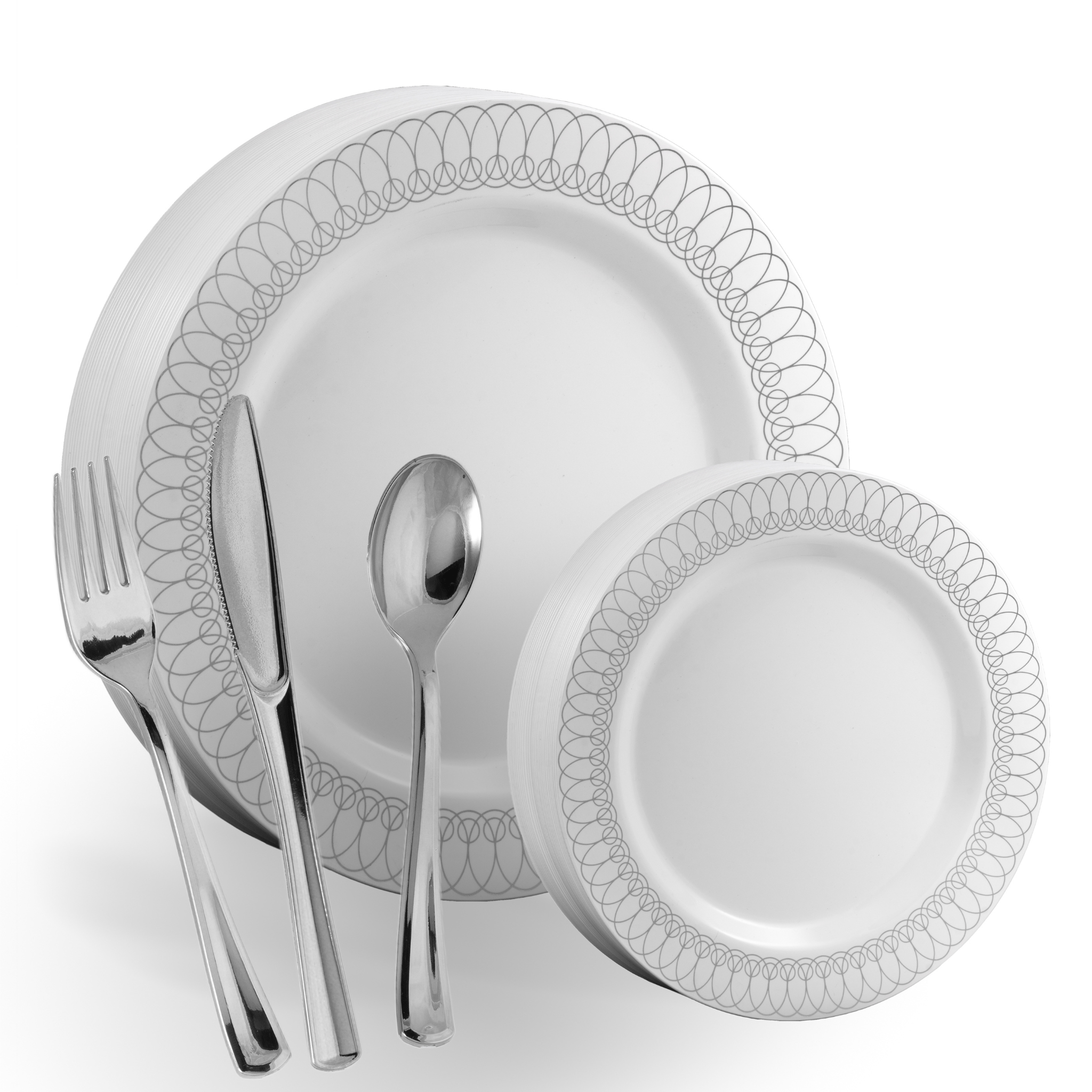 240 Piece Silver Ovals Combo Set | Serves 40 Guests