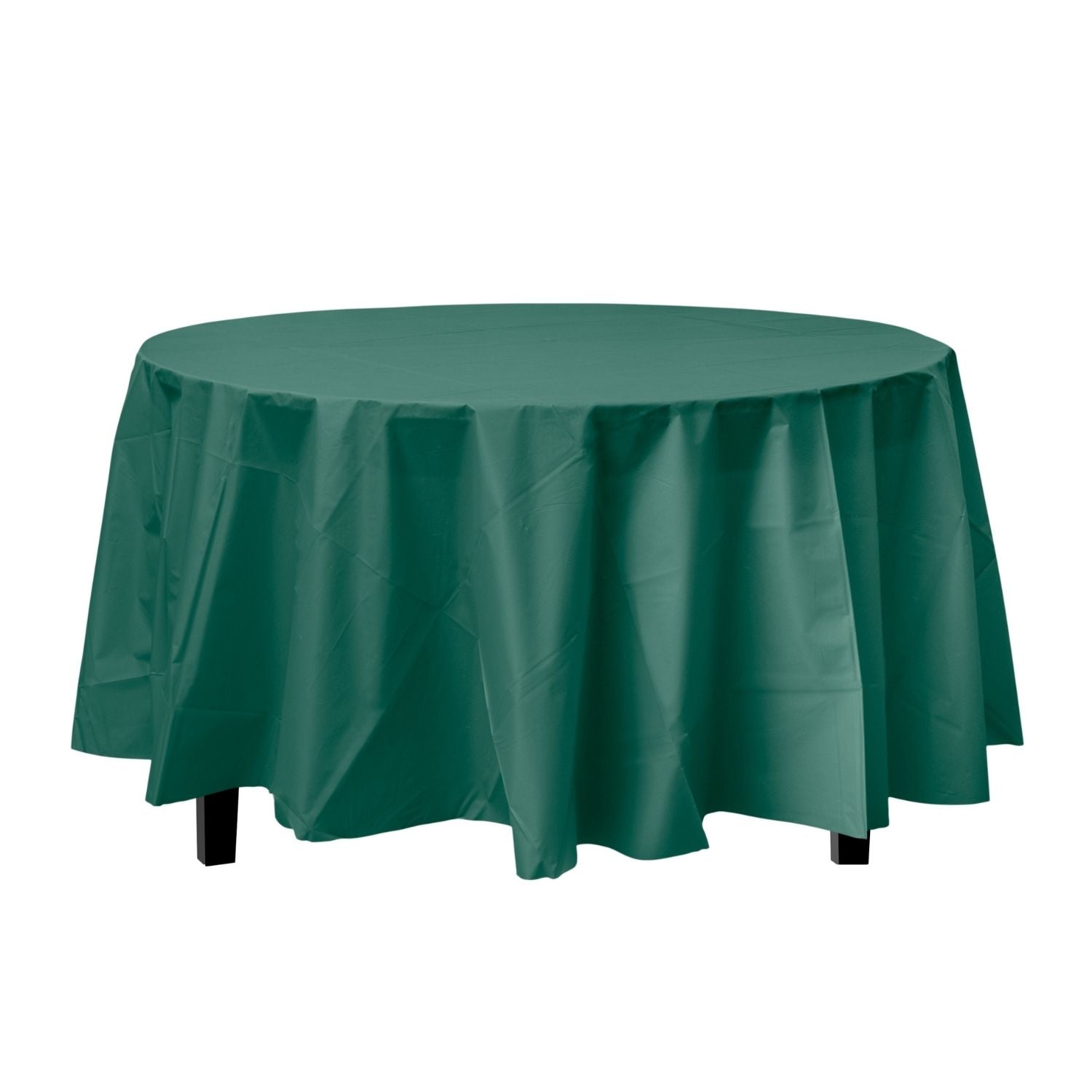 Premium Round Dark Green Plastic Tablecloth | 96 Count