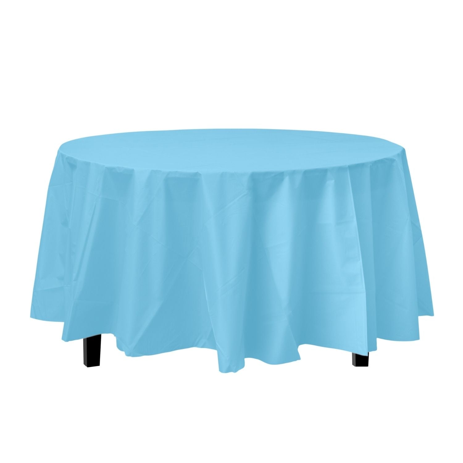 Sky Blue Round Plastic Tablecloth | 48 Count