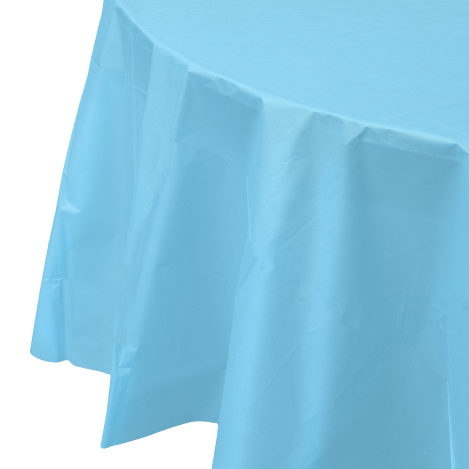 Premium Round Sky Blue Plastic Tablecloth | 96 Count
