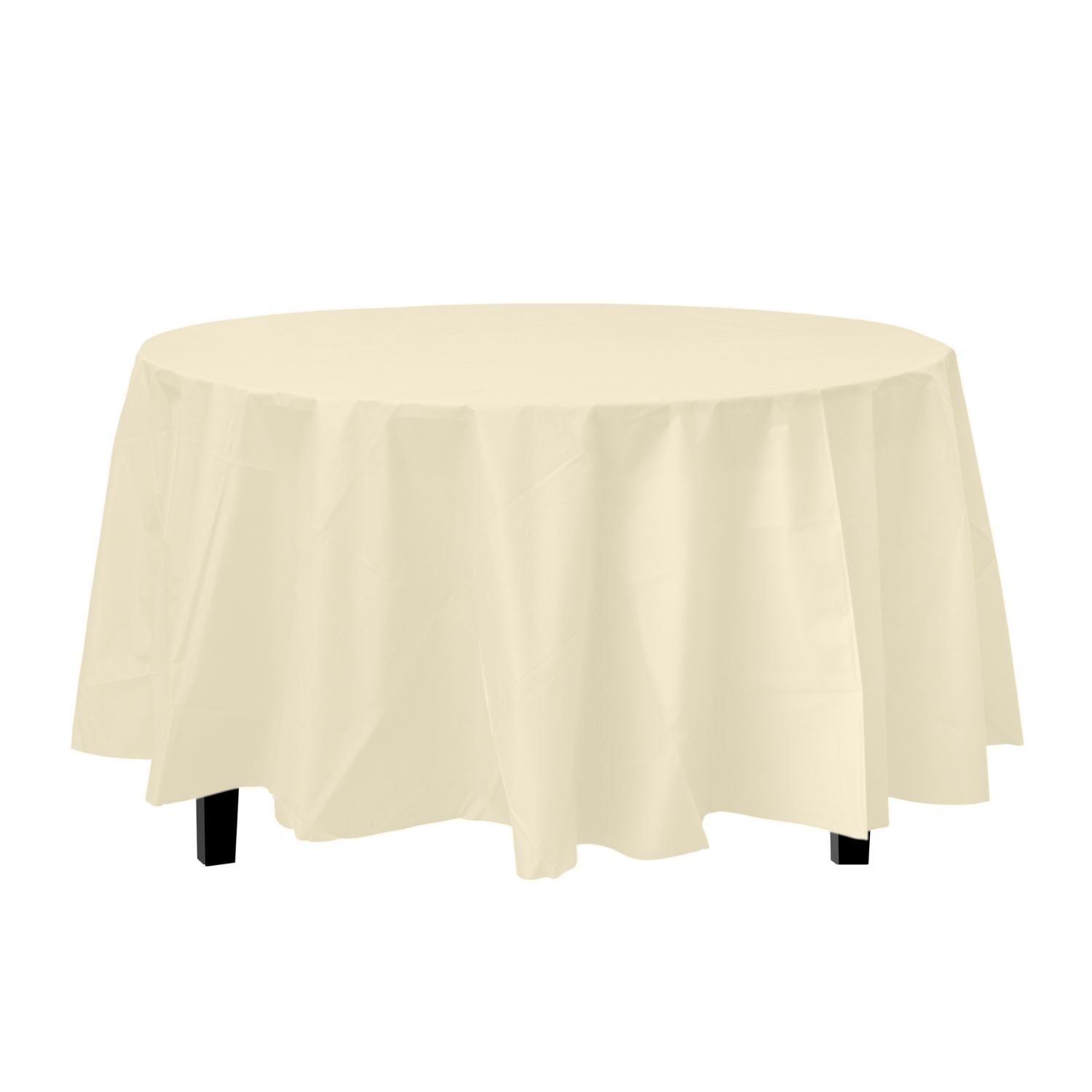 Premium Round Ivory Plastic Tablecloth | 96 Count