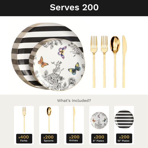 Earthtrends Monarch Deluxe Set | Plates & Gold Cutlery | Serves 200
